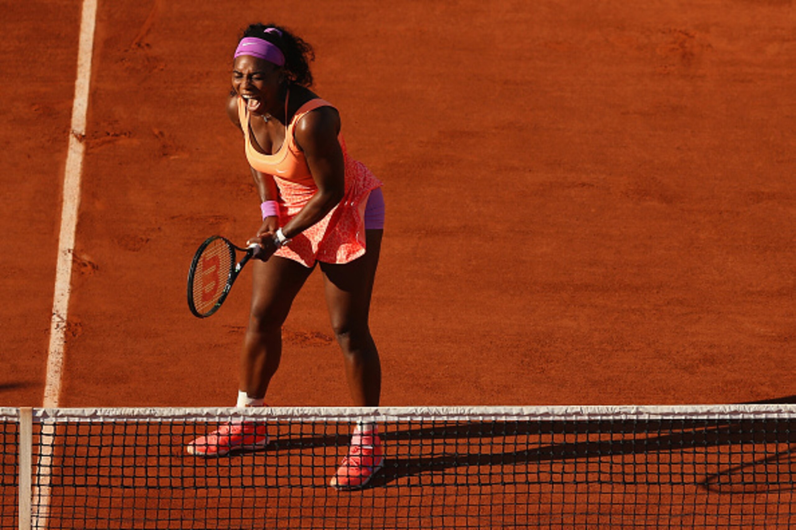 PARIS, FRANCE - JUNE 04:  Serena Williams of the United States reacts during her Women's Semi final match against Timea Bacsinszky of Switzerland on day twelve of the 2015 French Open at Roland Garros on June 4, 2015 in Paris, France.  (Photo by Clive Bru