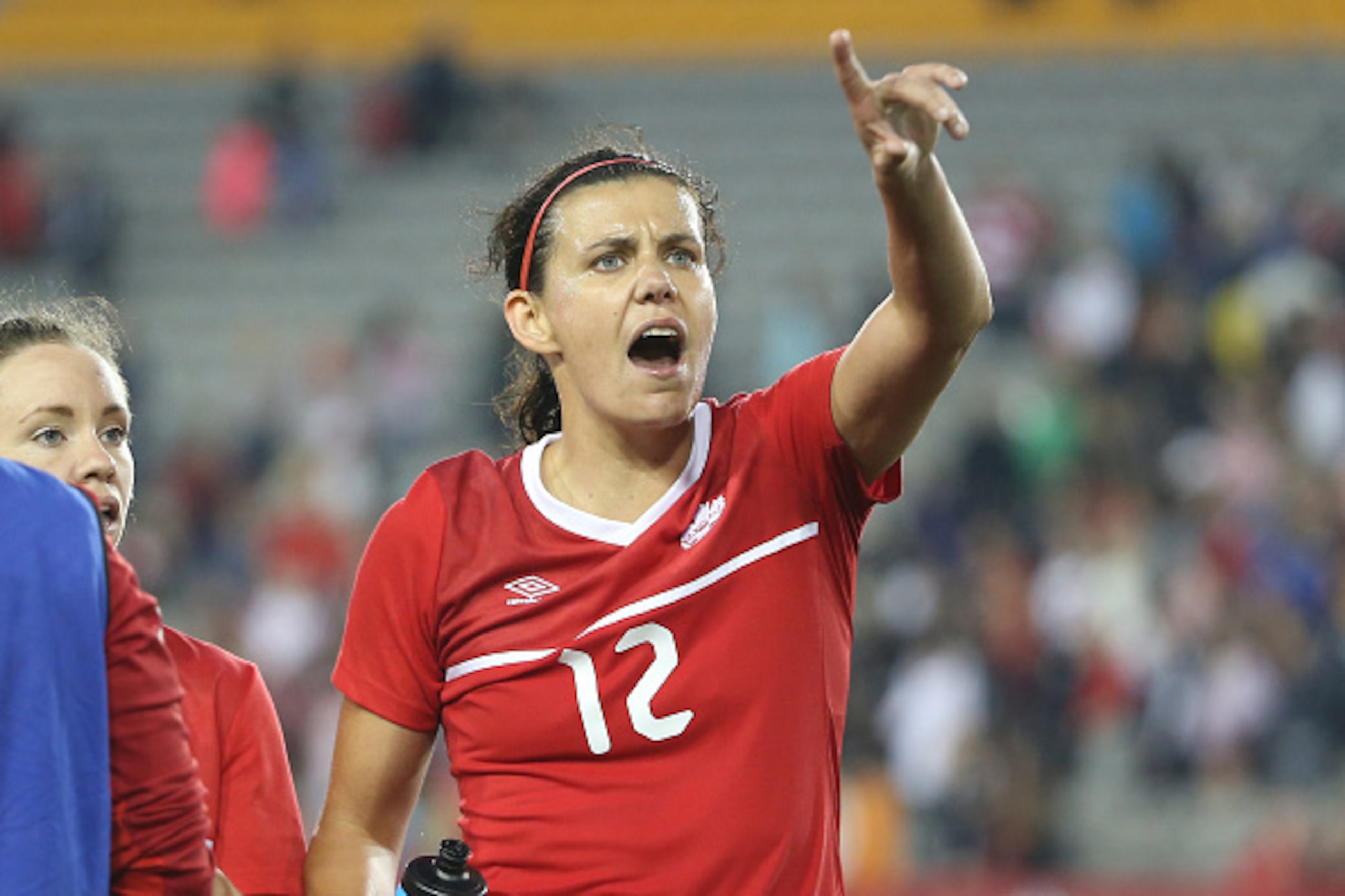 HAMILTON, CANADA - MAY 29: Christine Sinclair #12 of Canada after their victory against England during their Women's International Friendly match on May 29, 2015 at Tim Hortons Field in Hamilton, Ontario, Canada. (Photo by Tom Szczerbowski/Getty Images)