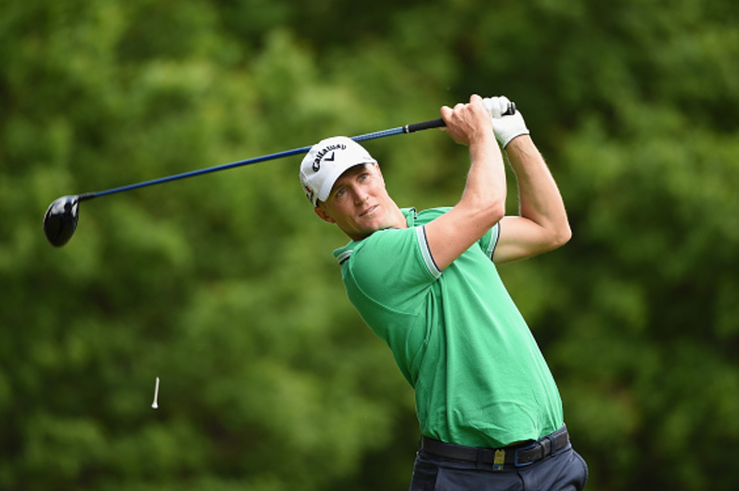 VIRGINIA WATER, ENGLAND - MAY 24:  Alex Noren of Sweden tees off on the 3rd hole during day 4 of the BMW PGA Championship at Wentworth on May 24, 2015 in Virginia Water, England.  (Photo by Ross Kinnaird/Getty Images)