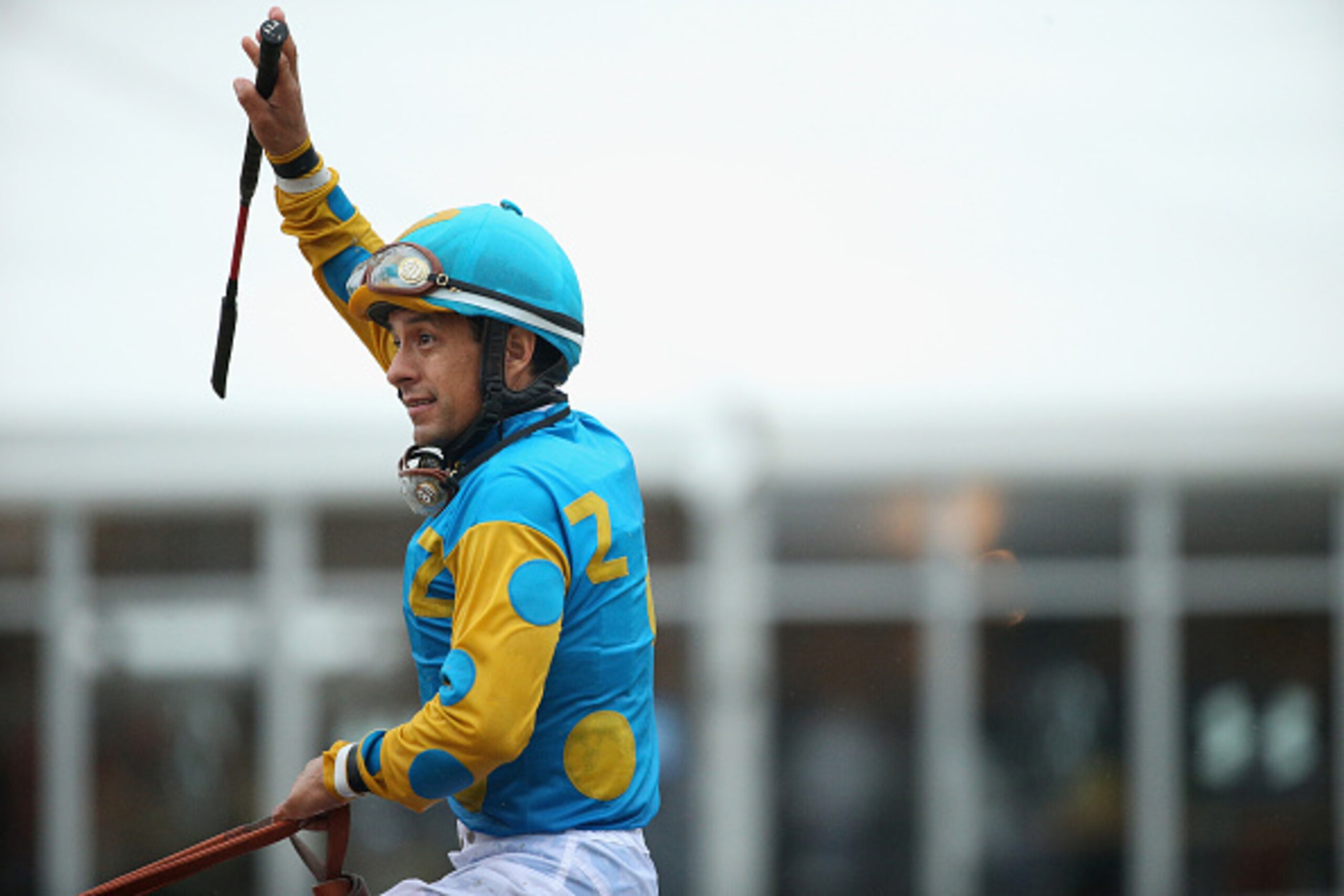 BALTIMORE, MD - MAY 16:  American Pharoah #1 ridden by Victor Espinoza acknowledges the crowd after winning the 140th running of the Preakness Stakes at Pimlico Race Course on May 16, 2015 in Baltimore, Maryland.  (Photo by Patrick Smith/Getty Images)