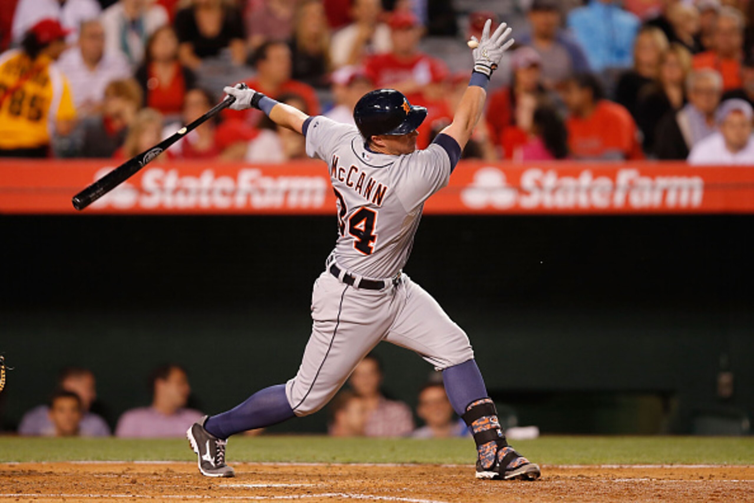 ANAHEIM, CA - MAY 30: James McCann #34 of the Detroit Tigers at bat in the fourth inning against the Los Angeles Angels at Angel Stadium of Anaheim on May 30, 2015 in Anaheim, California. (Photo by Joe Scarnici/Getty Images)