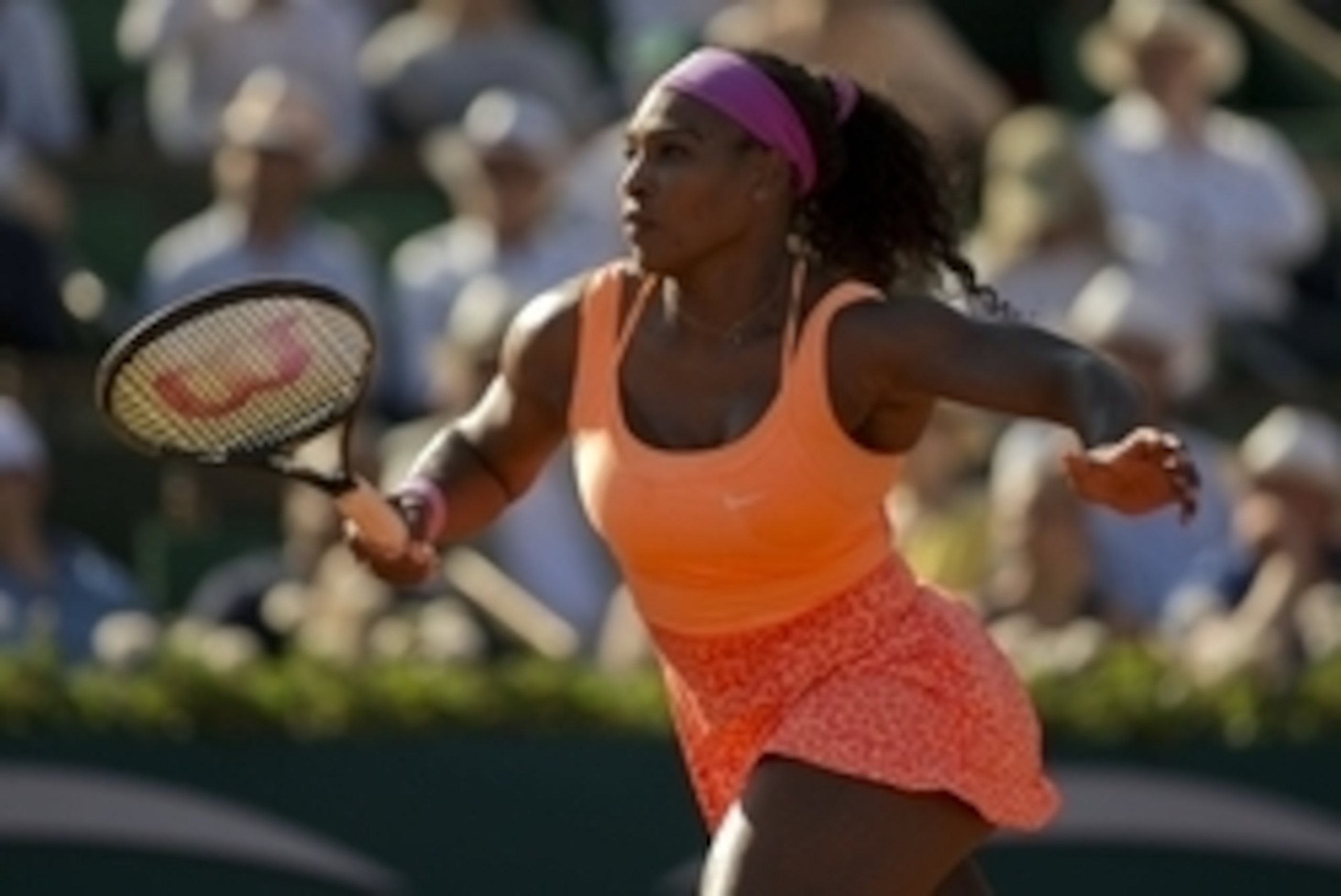 Jun4, 2015; Paris, France; Serena Williams (USA) in action  during her match against Timea Bacsinszky (SUI) on day 12 of the 2015 French Open at Roland Garros.  Mandatory Credit: Susan Mullane-USA TODAY Sports