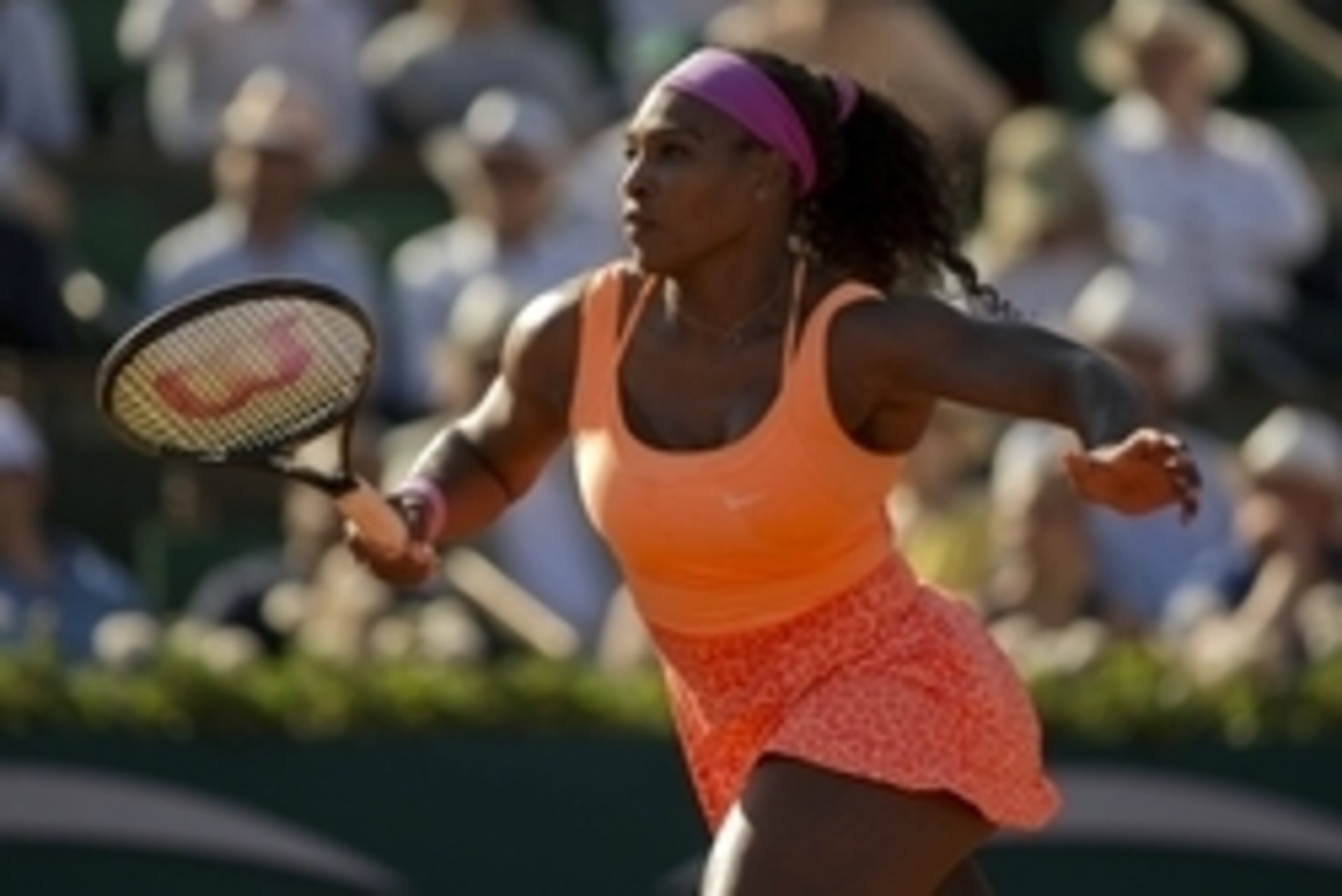Jun4, 2015; Paris, France; Serena Williams (USA) in action  during her match against Timea Bacsinszky (SUI) on day 12 of the 2015 French Open at Roland Garros.  Mandatory Credit: Susan Mullane-USA TODAY Sports