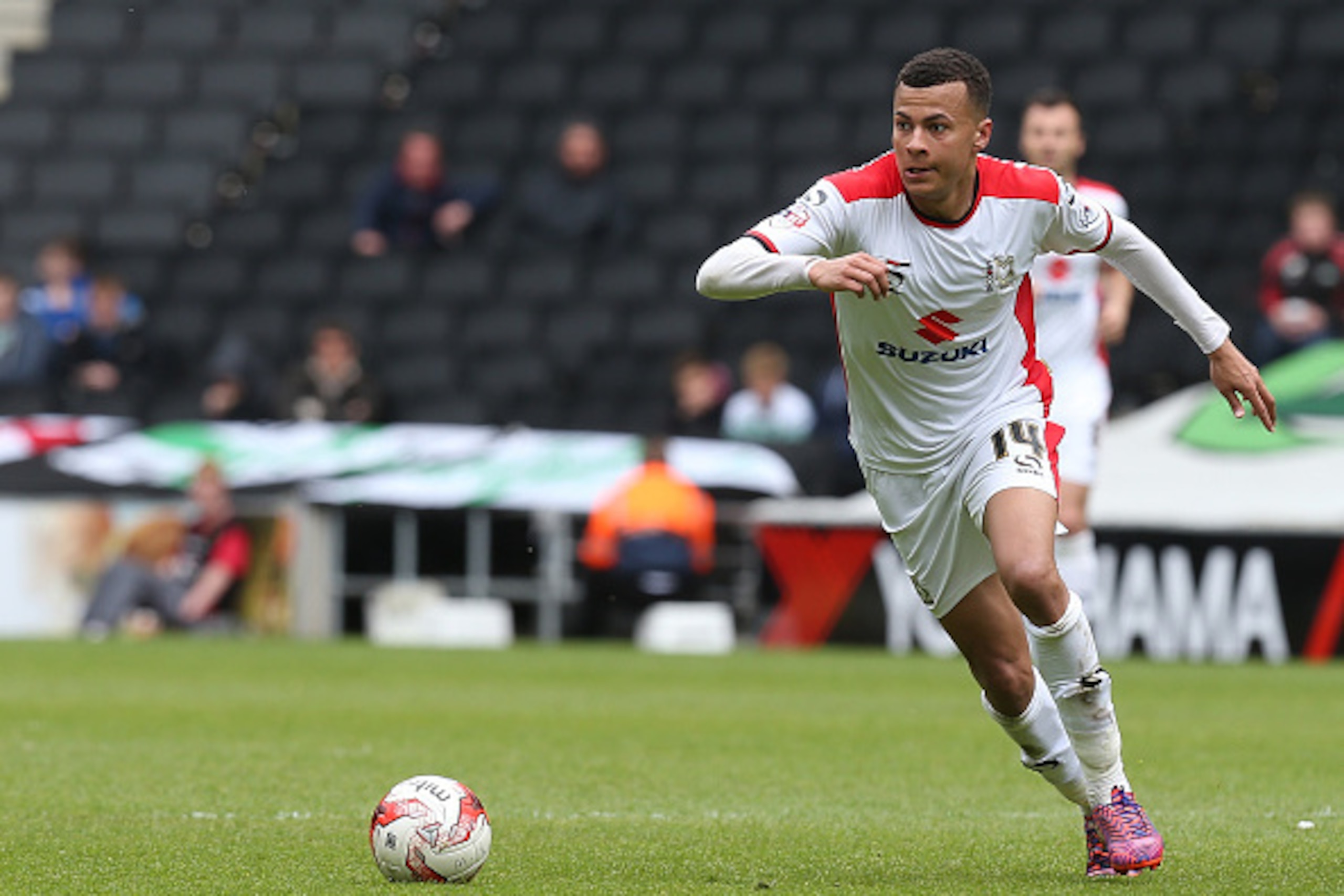 MILTON KEYNES, ENGLAND - MAY 03:  Dele Alli of MK Dons in action during the Sky Bet League One match between MK Dons and Yeovil Town at Stadium mk on May 3, 2015 in Milton Keynes, England.  (Photo by Pete Norton/Getty Images)