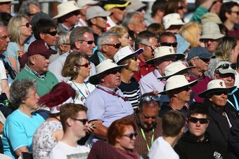 TAUNTON, ENGLAND - JUNE 05:  Supporters of Somerset look on during the NatWest T20 Blast match between Somerset and Hampshire at The County Ground on June 5, 2015 in Taunton, England.  (Photo by Michael Steele/Getty Images)