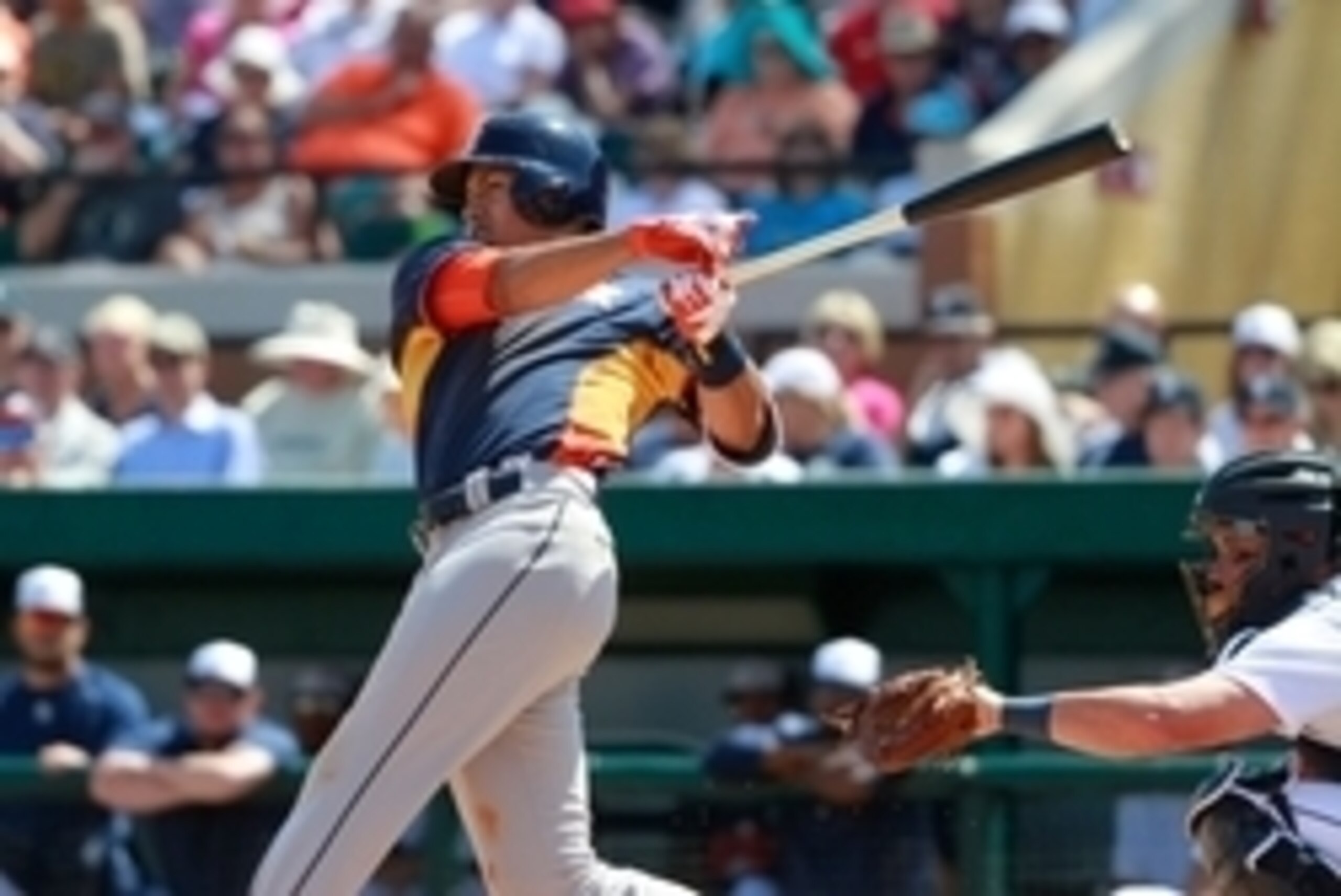 Mar 8, 2015; Lakeland, FL, USA; Houston Astros shortstop Carlos Correa (76) at bat against the Detroit Tigers at a spring training baseball game at Joker Marchant Stadium. Mandatory Credit: Kim Klement-USA TODAY Sports