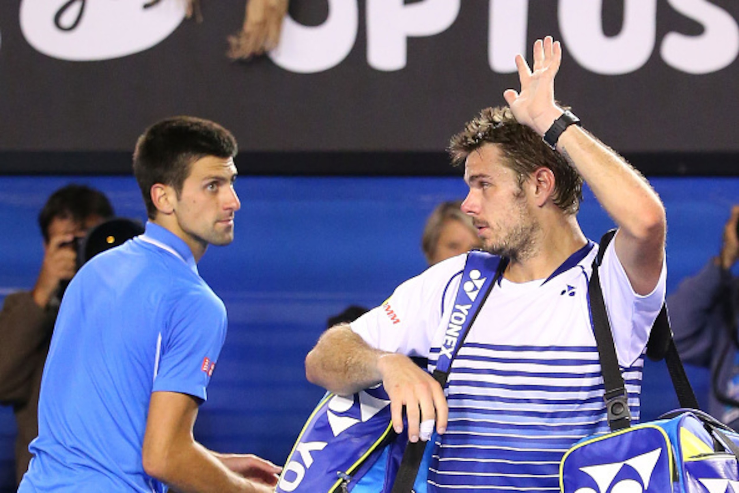 MELBOURNE, AUSTRALIA - JANUARY 30:  Stanislas Wawrinka of Switzerland leaves the court after losing his semifinal match against Novak Djokovic of Serbia during day 12 of the 2015 Australian Open at Melbourne Park on January 30, 2015 in Melbourne, Australi