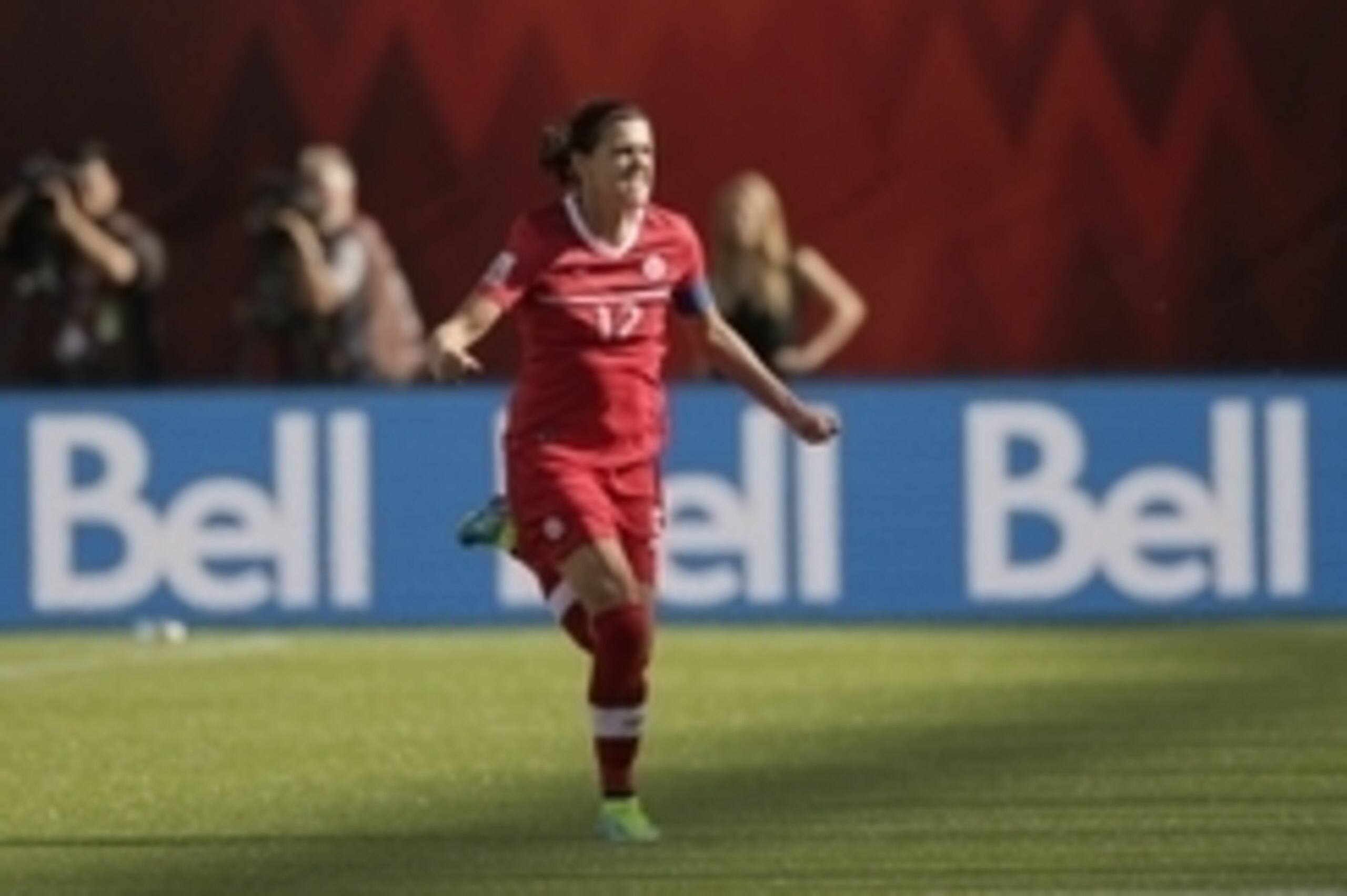 Jun 6, 2015; Edmonton, Alberta, CAN; Canada forward Christine Sinclair (12) celebrates a goal on a penalty kick against China during the second half in a Group A soccer match in the 2015 women's World Cup at Commonwealth Stadium. Mandatory Credit: Erich S Jun 6, 2015; Edmonton, Alberta, CAN; Canada forward Christine Sinclair (12) celebrates a goal on a penalty kick against China during the second half in a Group A soccer match in the 2015 women's World Cup at Commonwealth Stadium. Mandatory Credit: Erich S