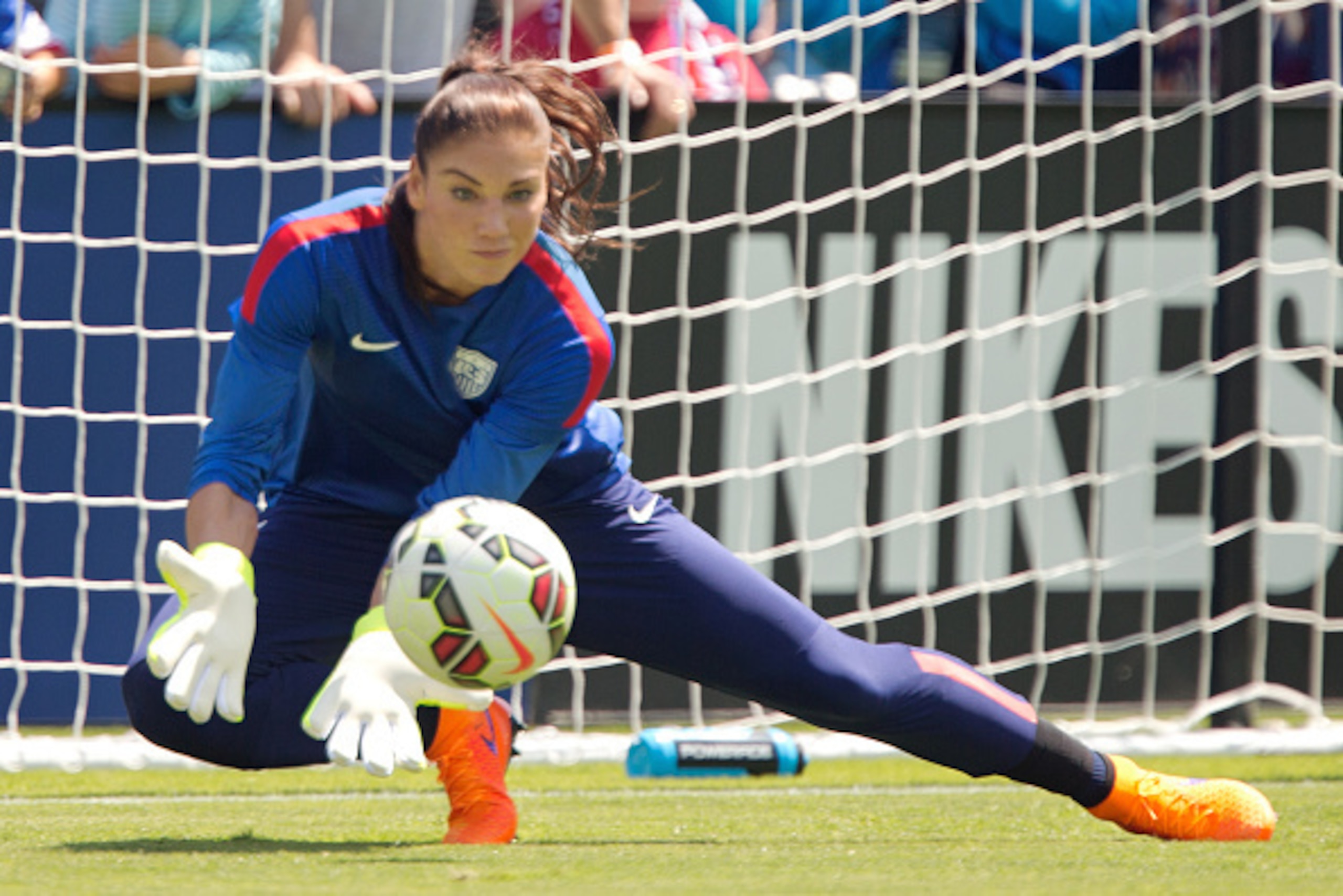 SAN JOSE, CA - MAY 10:  Goal keeper Hope Solo #1 of the United States warms up before an international friendly match against Ireland on May 10, 2015 at Avaya Stadium in San Jose, California.  The U.S. won 3-0.  (Photo by Brian Bahr/Getty Images)