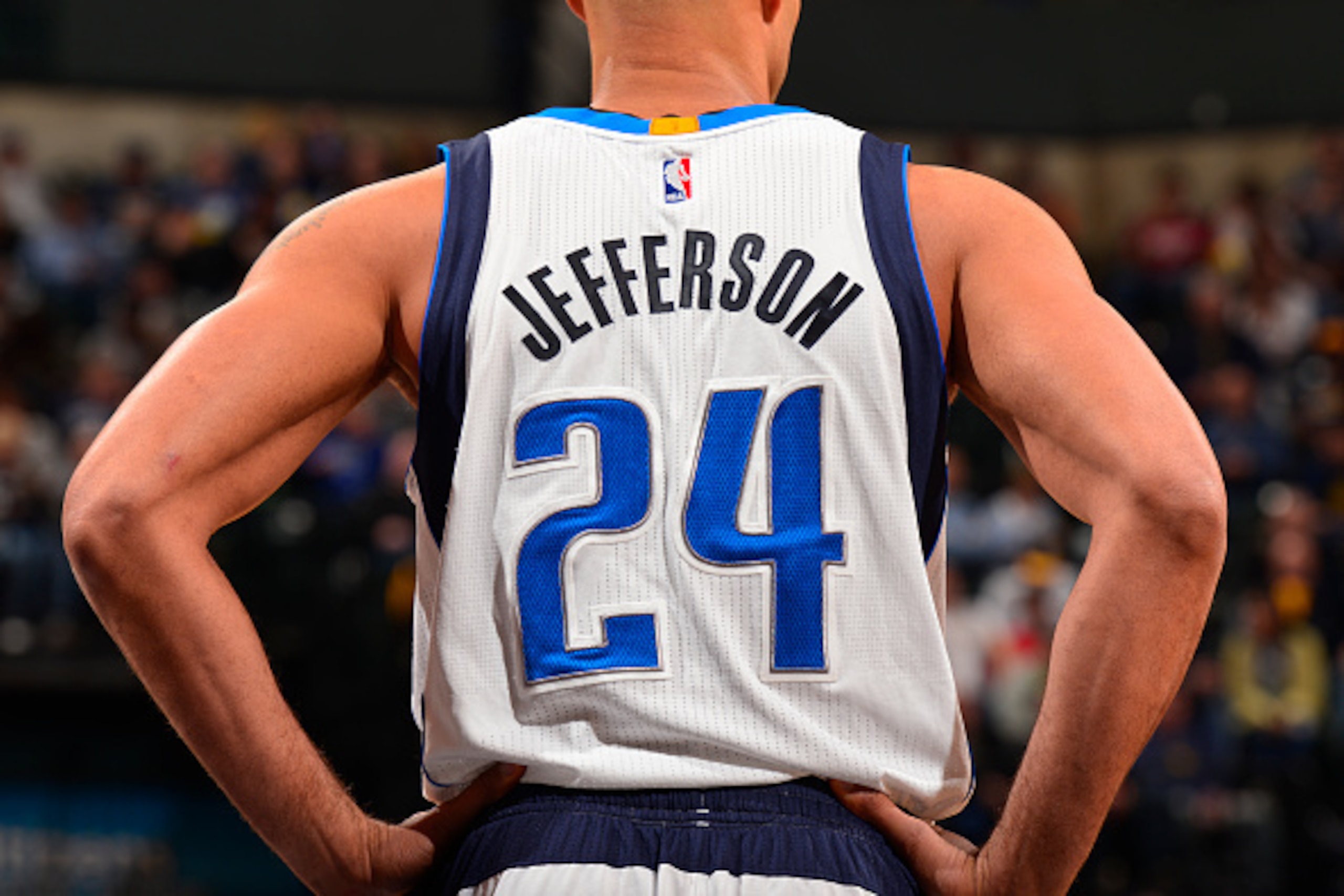 INDIANAPOLIS, IN - MARCH 29: Richard Jefferson #24 of the Dallas Mavericks looks on against the Indiana Pacers on March 29, 2015 at Bankers Life Fieldhouse in Indianapolis, Indiana. NOTE TO USER: User expressly acknowledges and agrees that, by downloading INDIANAPOLIS, IN - MARCH 29: Richard Jefferson #24 of the Dallas Mavericks looks on against the Indiana Pacers on March 29, 2015 at Bankers Life Fieldhouse in Indianapolis, Indiana. NOTE TO USER: User expressly acknowledges and agrees that, by downloading