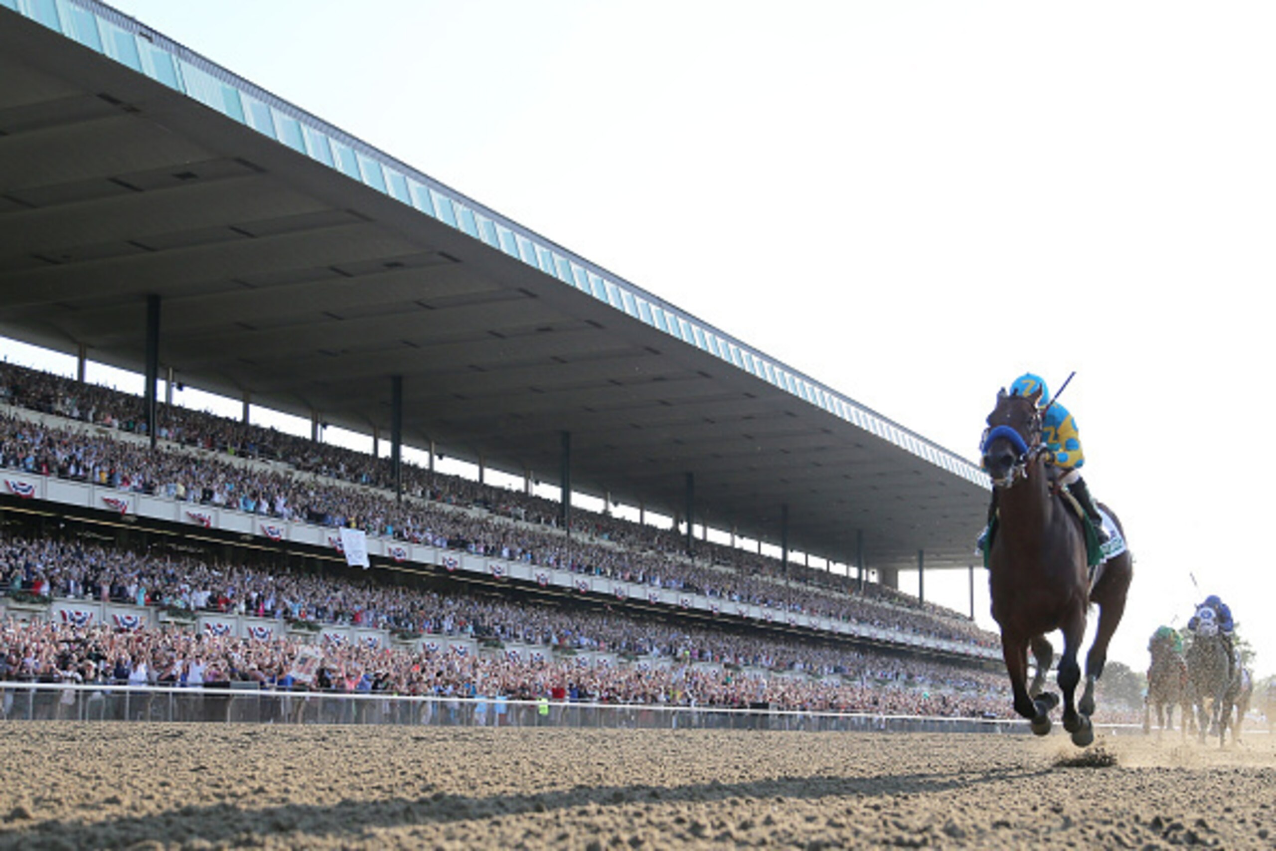 ELMONT, NY - JUNE 06: American Pharoah #5, ridden by Victor Espinoza, crosses the finish line ahead of Frosted #6, ridden by Joel Rosario, and Keen Ice #7, ridden by Kent Desormeaux, to win the 147th running of the Belmont Stakes at Belmont Park on June ELMONT, NY - JUNE 06: American Pharoah #5, ridden by Victor Espinoza, crosses the finish line ahead of Frosted #6, ridden by Joel Rosario, and Keen Ice #7, ridden by Kent Desormeaux, to win the 147th running of the Belmont Stakes at Belmont Park on June