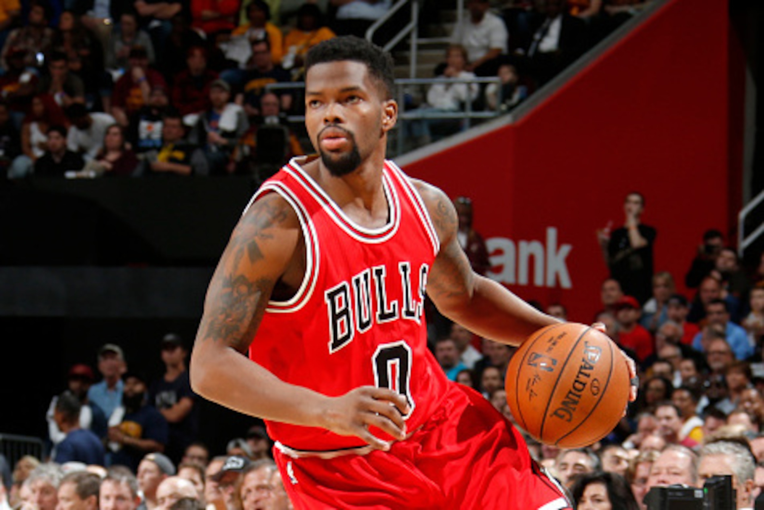 CLEVELAND, OHIO - MAY 6: Aaron Brooks #0 of the Chicago Bulls drives to the basket against the Cleveland Cavaliers during Game Two of the Eastern Conference Semifinals during the NBA Playoffs on May 6, 2015 at Quicken Loans Arena in Cleveland, Ohio.  NOTE