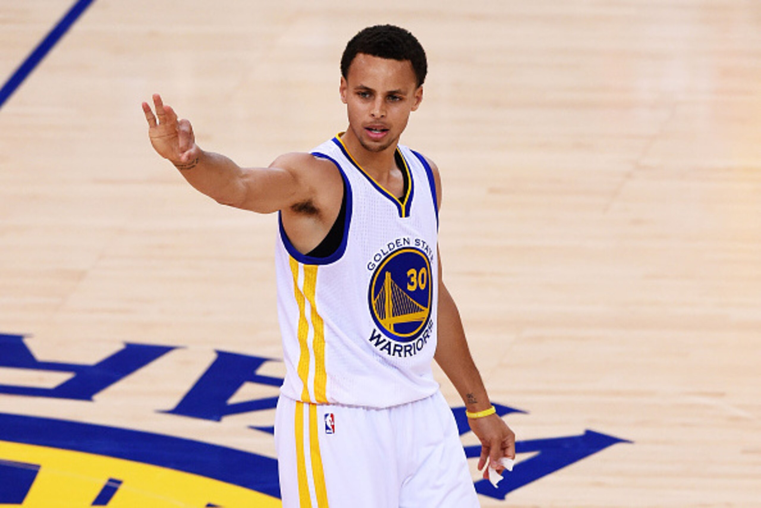 OAKLAND, CA - JUNE 07:  Stephen Curry #30 of the Golden State Warriors reacts after being fouled in overtime against the Cleveland Cavaliers during Game Two of the 2015 NBA Finals at ORACLE Arena on June 7, 2015 in Oakland, California. NOTE TO USER: User 