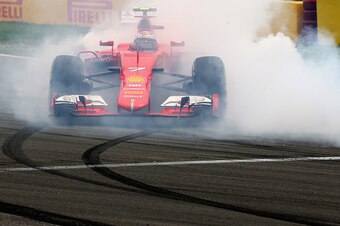 MONTREAL, QC - JUNE 07:  Kimi Raikkonen of Finland and Ferrari spins off the track during the Canadian Formula One Grand Prix at Circuit Gilles Villeneuve on June 7, 2015 in Montreal, Canada.  (Photo by Clive Mason/Getty Images)