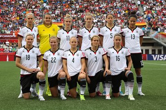 OTTAWA, ON - JUNE 7: Germany players pose prior to kickoff during of Cote d'Ivoire during the FIFA Women's World Cup Canada 2015 Group B match between Germany and Cote d'Ivoire at Lansdowne Stadium on June 7, 2015 in Ottawa, Canada. (Photo by Andre Ringue