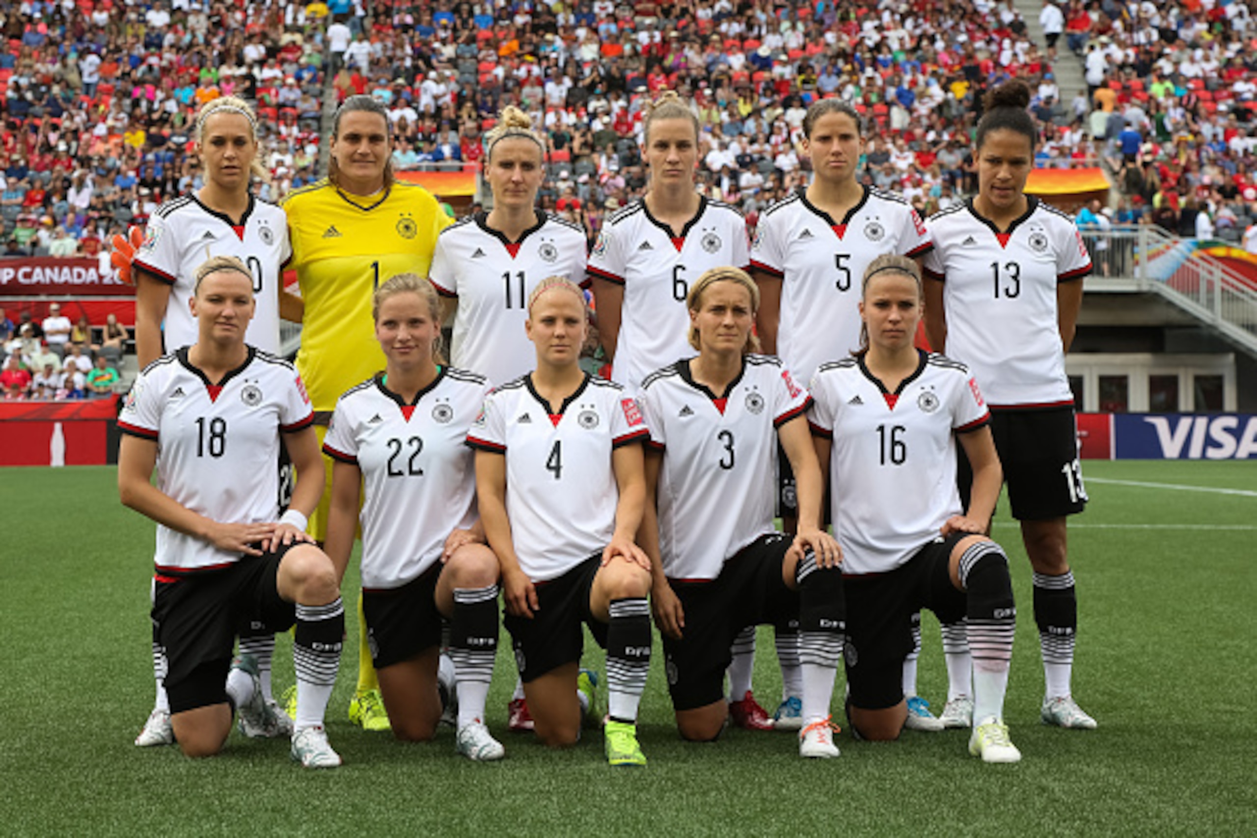 OTTAWA, ON - JUNE 7: Germany players pose prior to kickoff during of Cote d'Ivoire during the FIFA Women's World Cup Canada 2015 Group B match between Germany and Cote d'Ivoire at Lansdowne Stadium on June 7, 2015 in Ottawa, Canada. (Photo by Andre Ringue