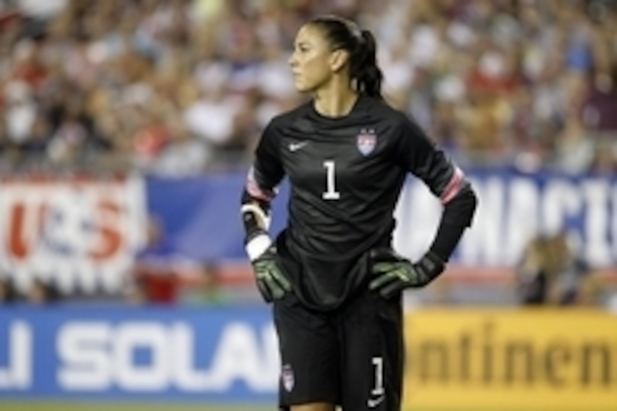 Jun 14, 2014; Tampa, FL, USA; United States goalkeeper Hope Solo (1)  during the second half against France in a women's soccer friendly at Raymond James Stadium. United States defeated the France 1-0. Mandatory Credit: Kim Klement-USA TODAY Sports