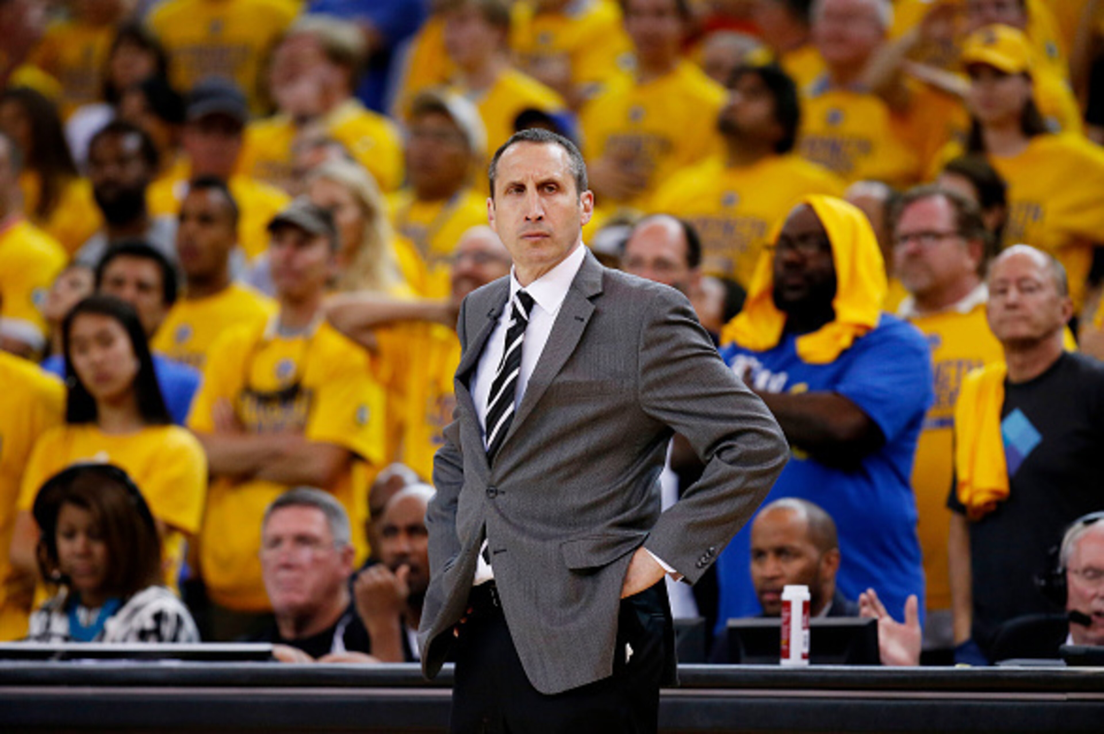 OAKLAND, CA - JUNE 07:  Head coach David Blatt of the Cleveland Cavaliers reacts during Game Two of the 2015 NBA Finals against the Golden State Warriors at ORACLE Arena on June 7, 2015 in Oakland, California. NOTE TO USER: User expressly acknowledges and