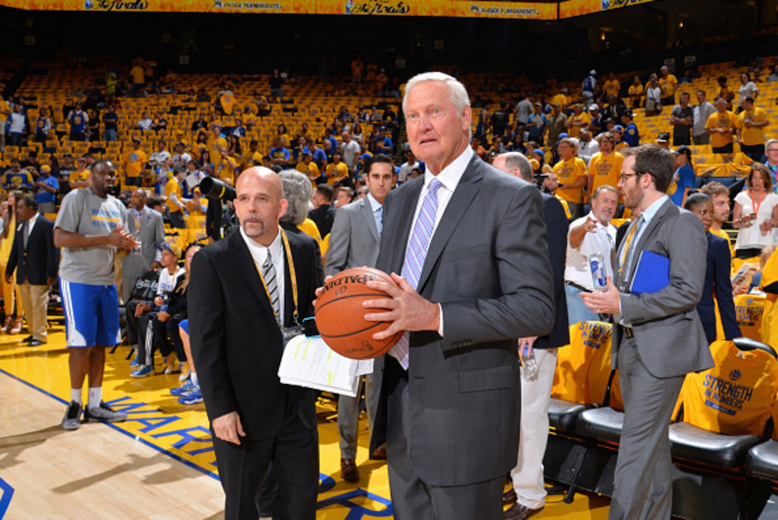 OAKLAND,CA - JUNE 7:  NBA Legend Jerry West looks on prior to the Cleveland Cavaliers against the Golden State Warriors at the Oracle Arena During Game Two of the 2015 NBA Finals on June 7, 2015 in Oakland,California NOTE TO USER: User expressly acknowled