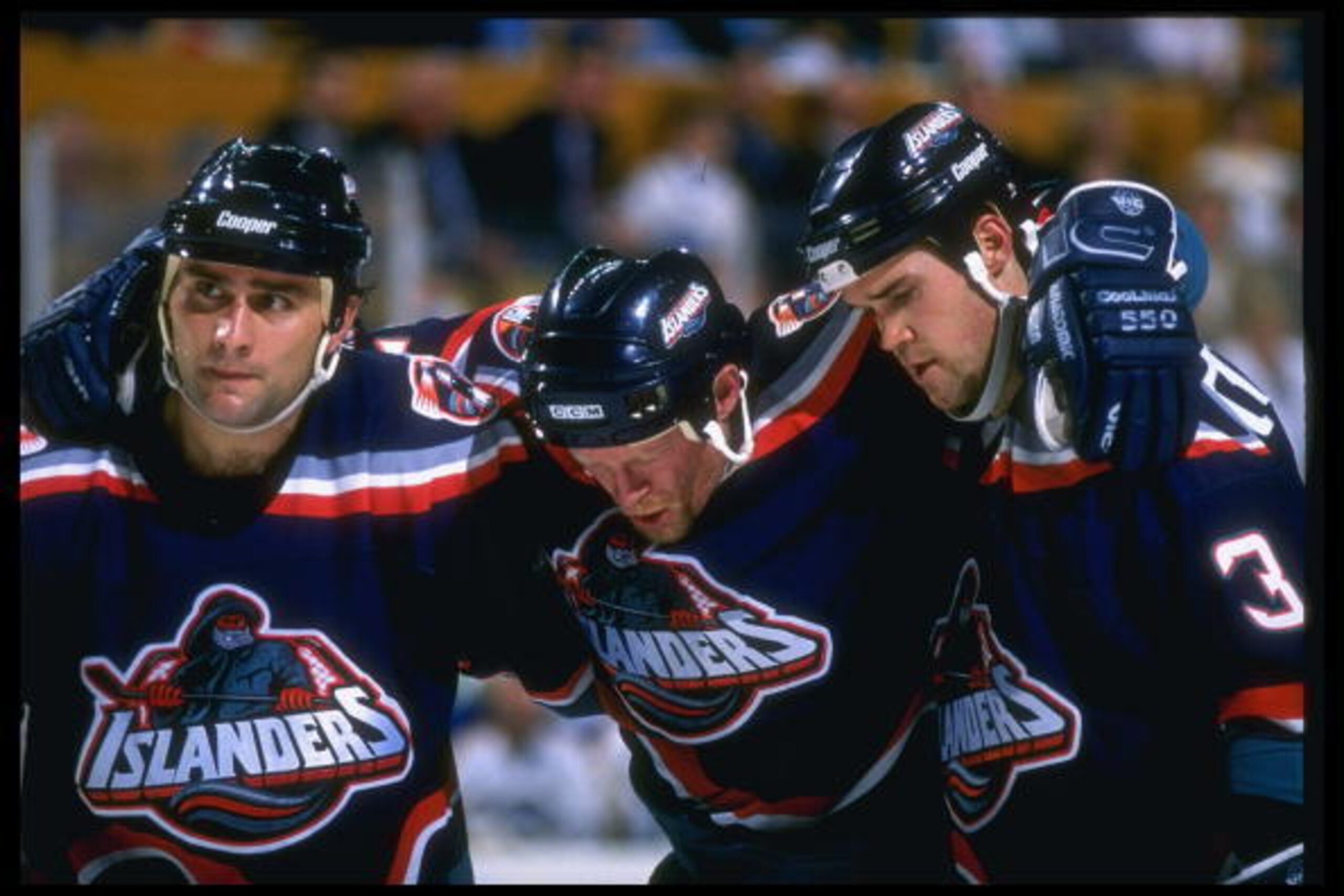 24 Nov 1995: New York Islanders players look on during a game against the Buffalo Sabres at Memorial Auditorium in Buffalo, New York.