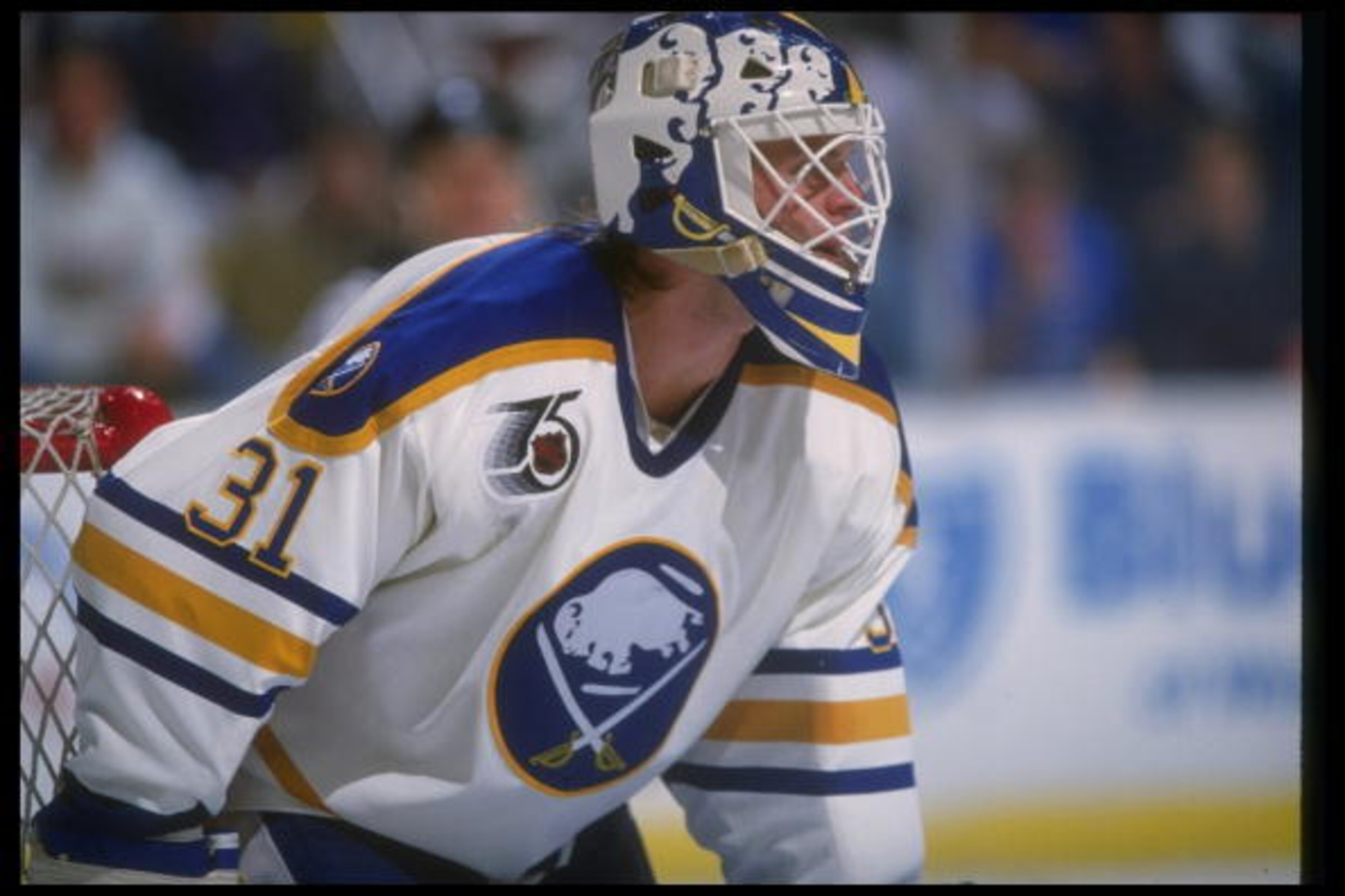 13 Oct 1991:  Goaltender Daren Puppa of the Buffalo Sabres looks on during a game against the Vancouver Canucks at Memorial Auditorium in Buffalo, New York. Mandatory Credit: Rick Stewart  /Allsport