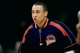 10 Feb 1999: John Starks #9 of the Golden State Warriors looks on during the game against the Seattle Supersonics at the Oakland Coliseum Arena in Oakland, California. The Sonics defeated the Warriors 89-82.  Mandatory Credit: Vincent Laforet  /Allsport
