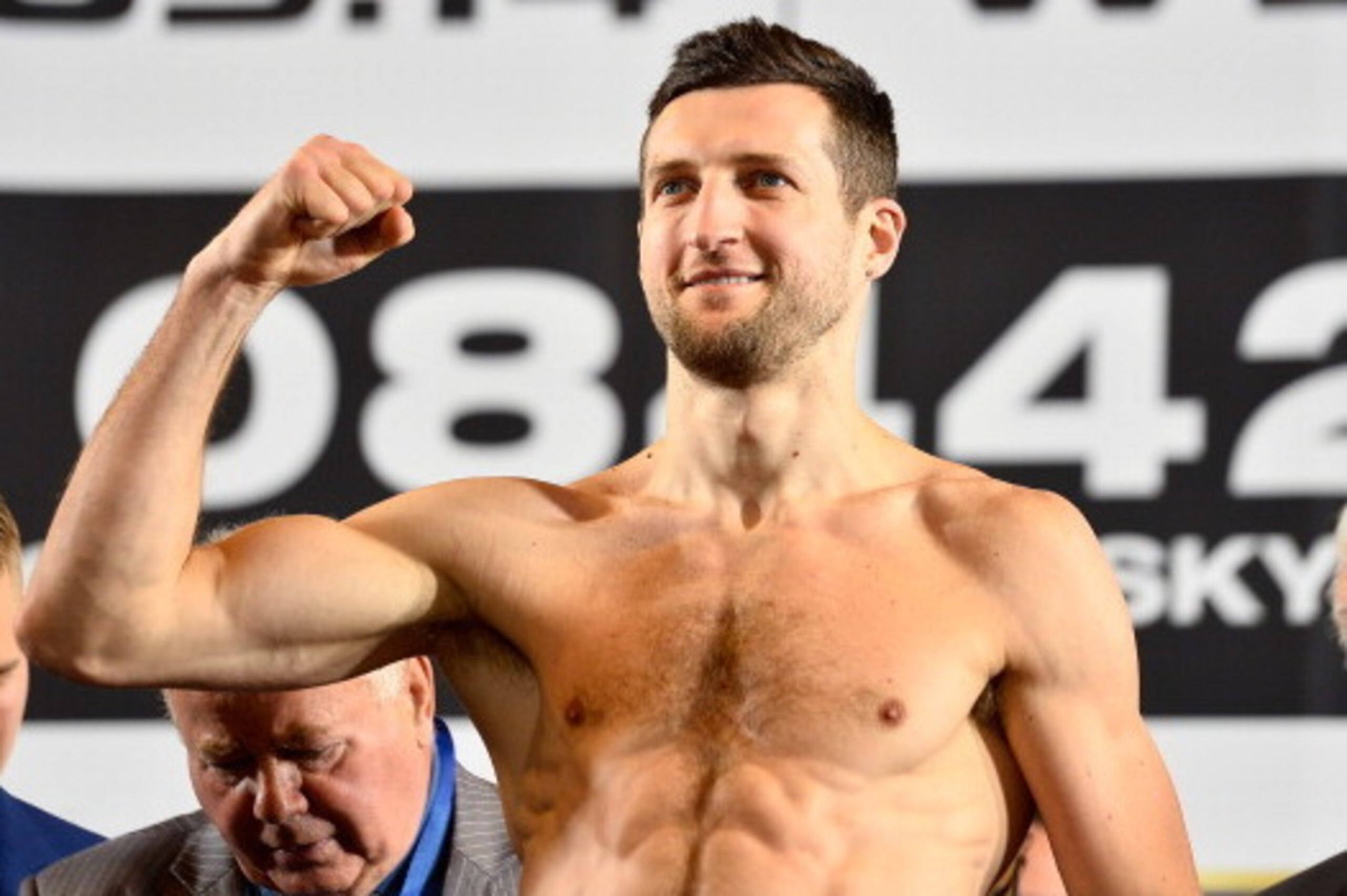 LONDON, ENGLAND - MAY 30:  Carl Froch steps on the scales at the Carl Froch v George Groves - Weigh-In at Wembley Arena on May 30, 2014 in London, England. The WBA & IBF Super Middleweight World Championship fight between Carl Froch and George Groves take