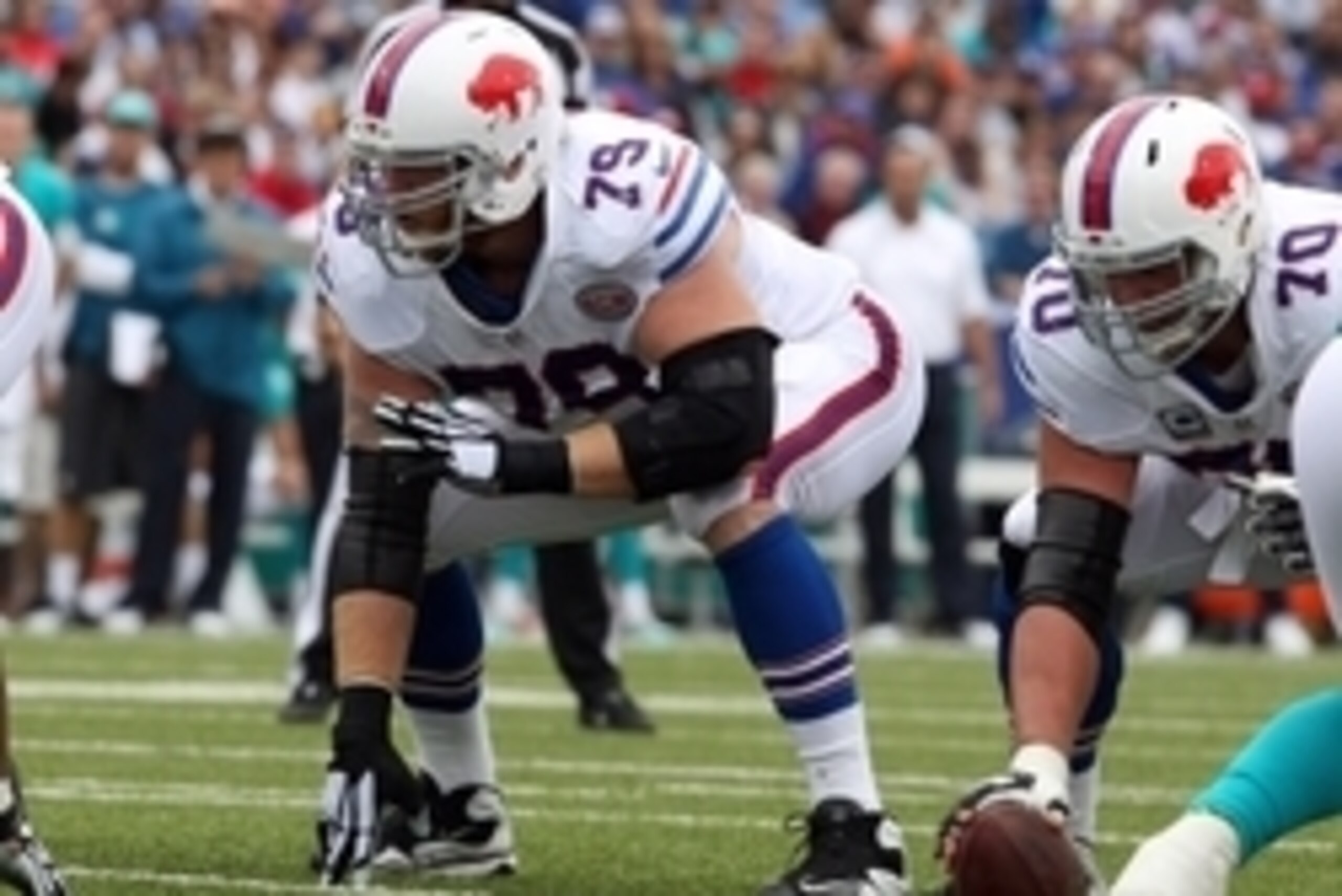 Sep 14, 2014; Orchard Park, NY, USA; Buffalo Bills tackle Erik Pears (79) during a game against the Miami Dolphins at Ralph Wilson Stadium. Mandatory Credit: Timothy T. Ludwig-USA TODAY Sports