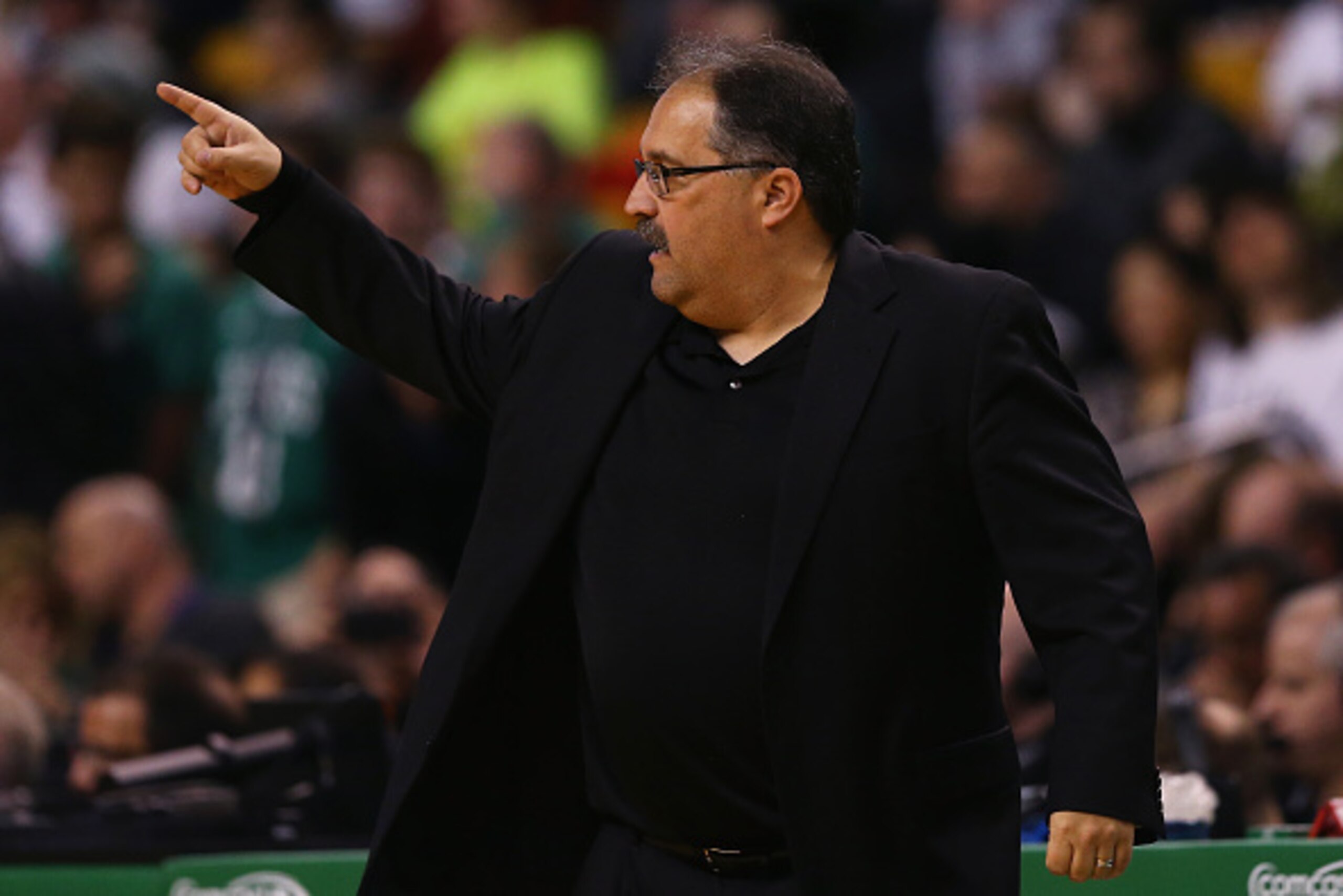 BOSTON, MA - MARCH 22:  Stan Van Gundy of the Detroit Pistons directs his team during the third quarter at TD Garden on March 22, 2015 in Boston, Massachusetts.The Pistons defeat the Celtics 105-97.  NOTE TO USER: User expressly acknowledges and agrees th