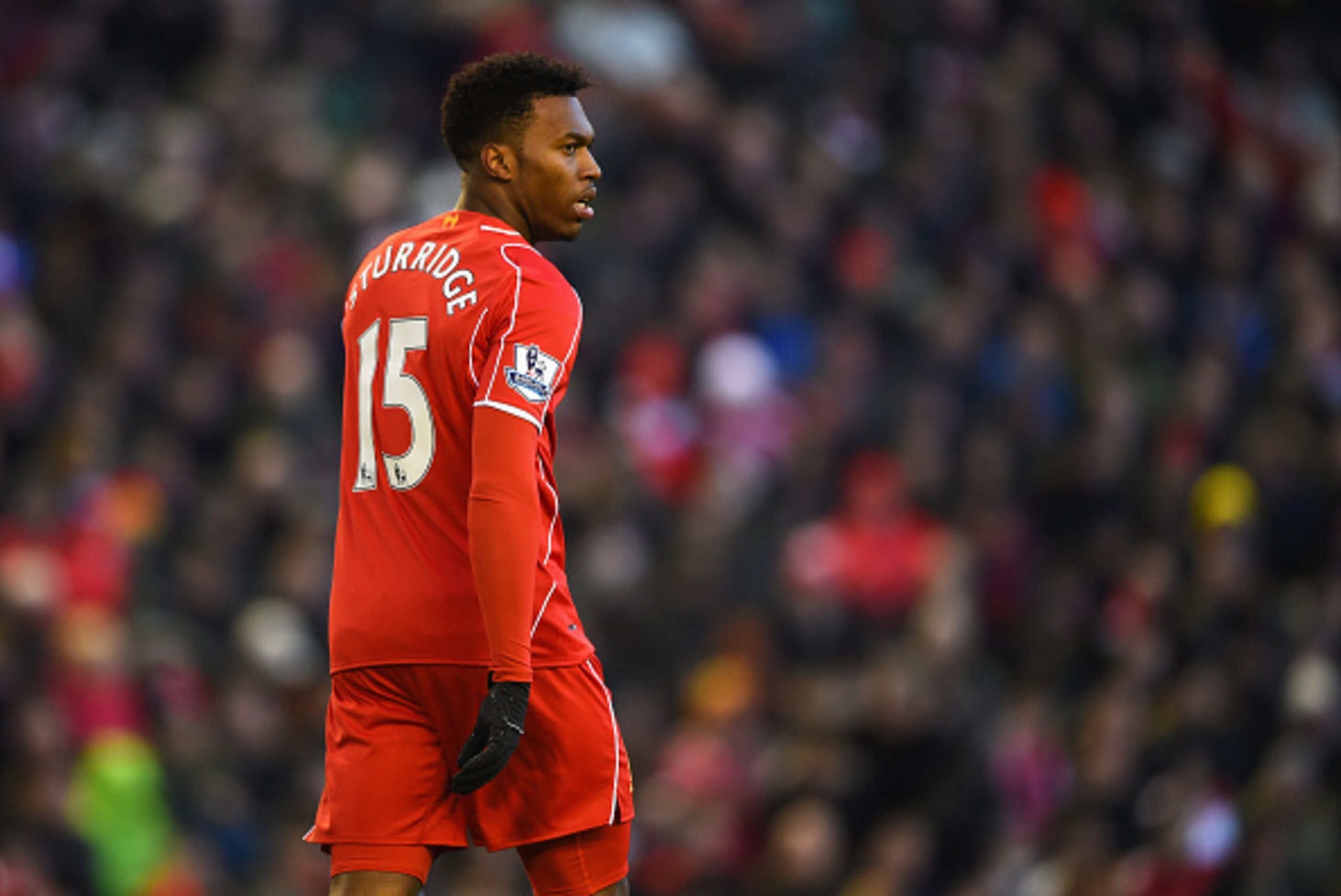 LIVERPOOL, ENGLAND - JANUARY 31:  Daniel Sturridge of Liverpool looks on during the Barclays Premier League match between Liverpool and West Ham United at Anfield on January 31, 2015 in Liverpool, England.  (Photo by Shaun Botterill/Getty Images)