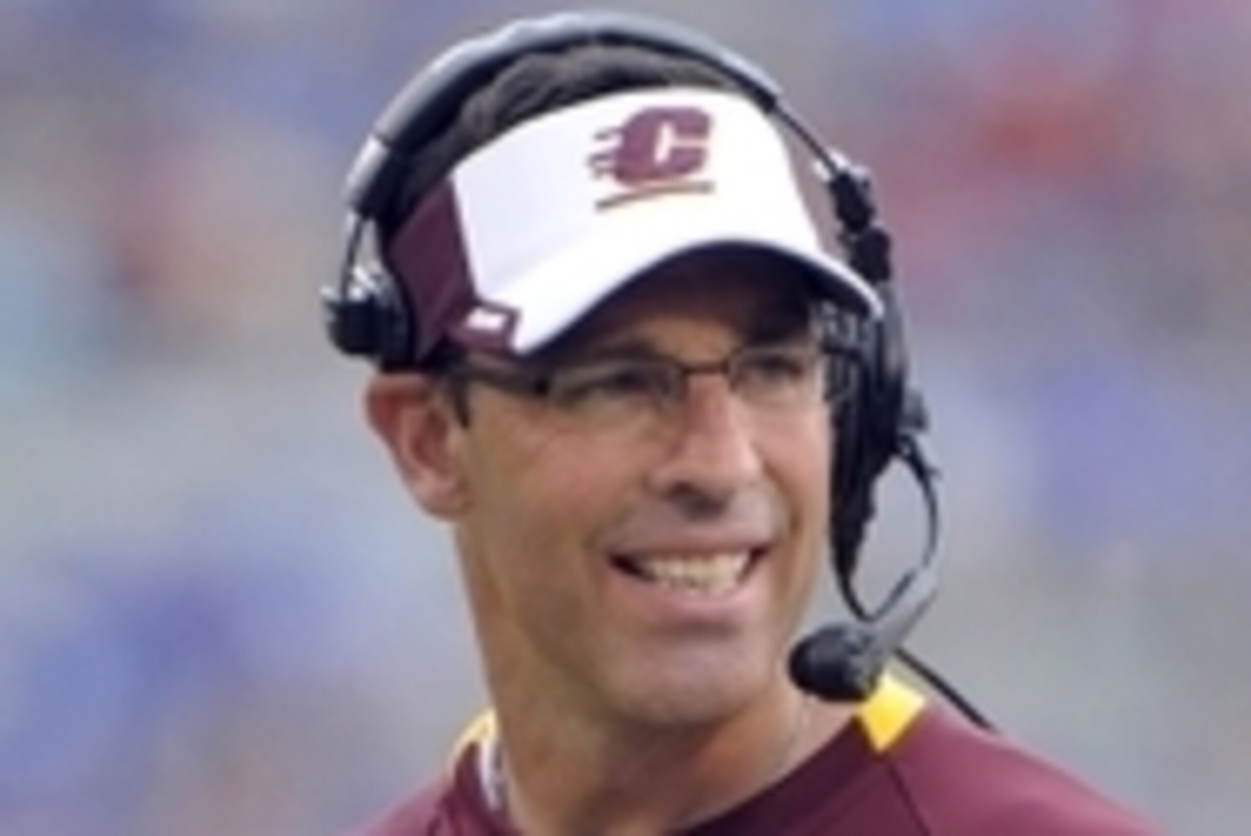 Sep 20, 2014; Lawrence, KS, USA; Central Michigan Chippewas head coach Dan Enos on the sidelines against the Kansas Jayhawks in the second half at Memorial Stadium. Kansas won the game 24-10. Mandatory Credit: John Rieger-USA TODAY Sports