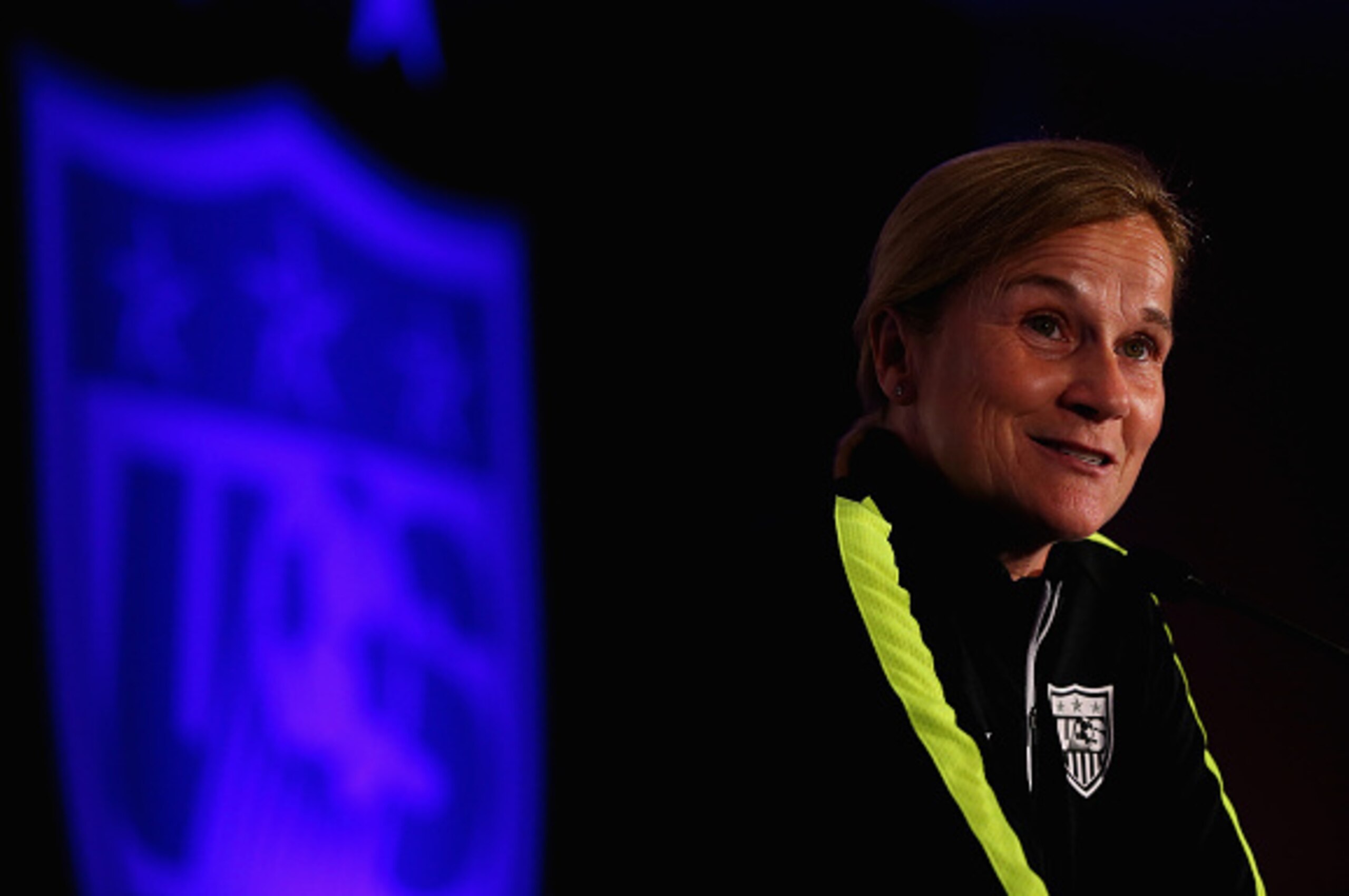 NEW YORK, NY - MAY 27:  Head coach Jill Ellis answers questions during United States Women's World Cup Media Day at Marriott Marquis Hotel on May 27, 2015 in New York City.  (Photo by Elsa/Getty Images)