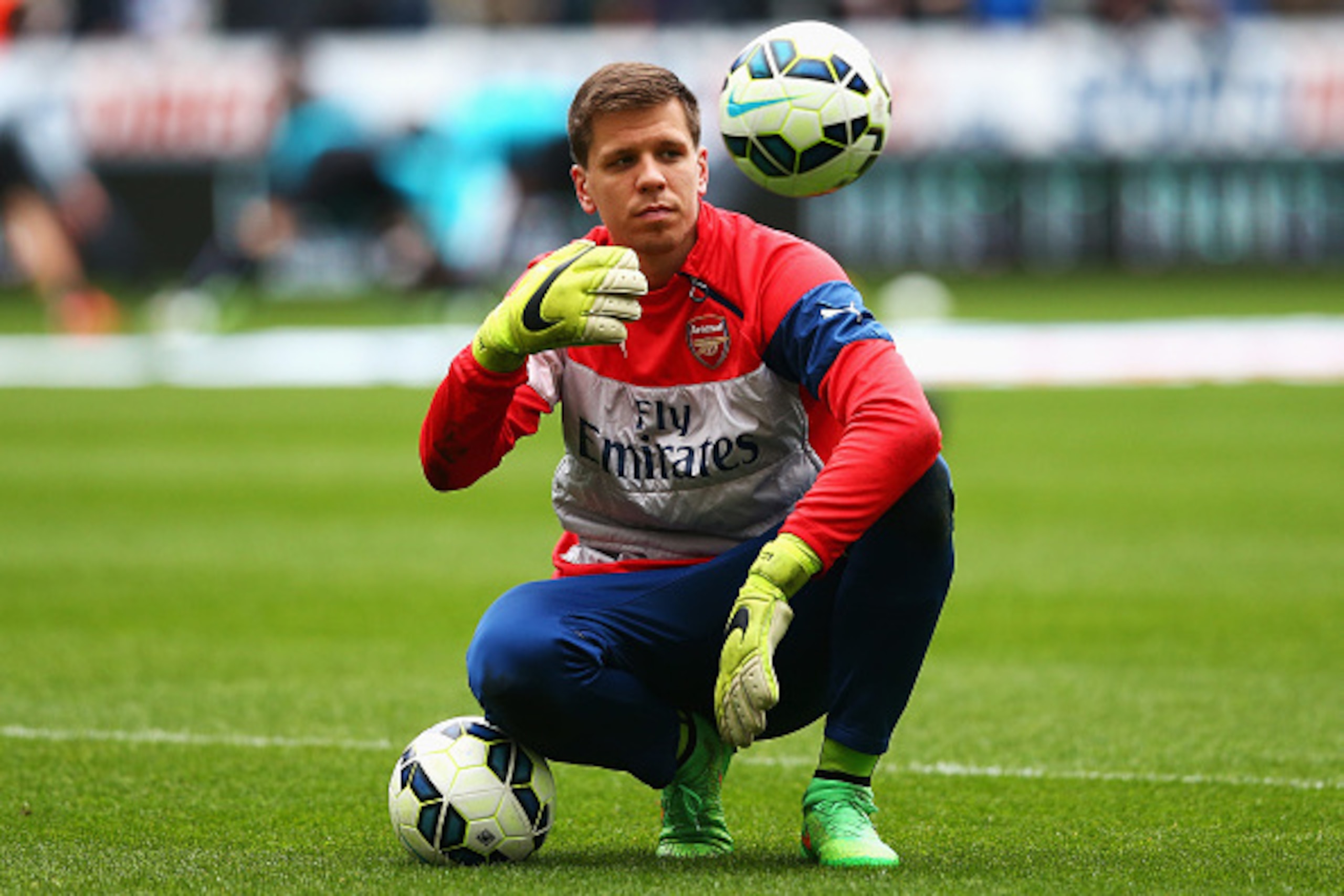 NEWCASTLE UPON TYNE, ENGLAND - MARCH 21: Wojciech Szczesny of Arsenal looks on in the warm up prior to the Barclays Premier League match between Newcastle United and Arsenal at St James' Park on March 21, 2015 in Newcastle upon Tyne, England.  (Photo by M