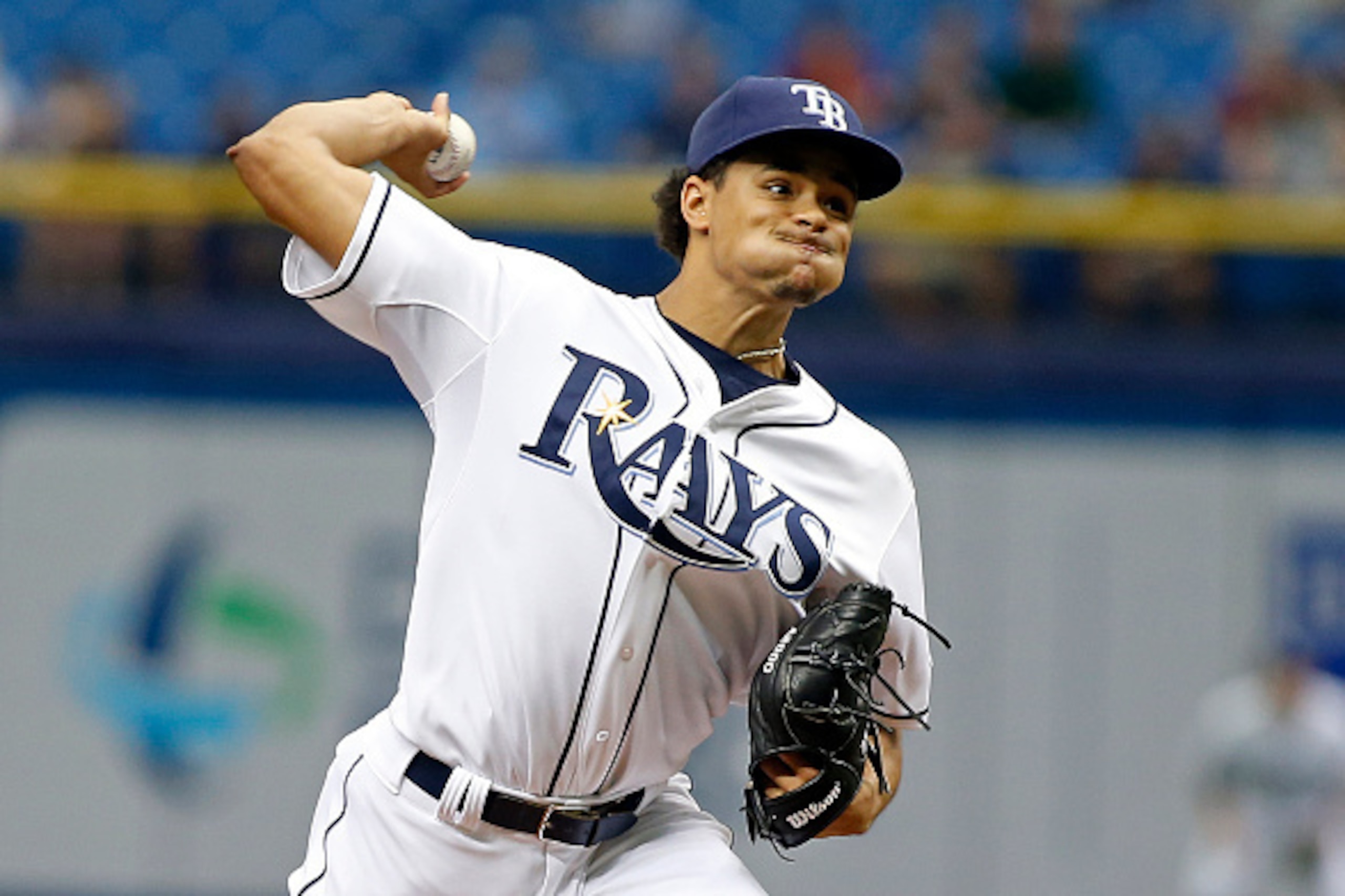ST. PETERSBURG, FL - MAY 27: Chris Archer #22 of the Tampa Bay Rays pitches during the first inning of a game against the Seattle Mariners on May 27, 2015 at Tropicana Field in St. Petersburg, Florida. (Photo by Brian Blanco/Getty Images)