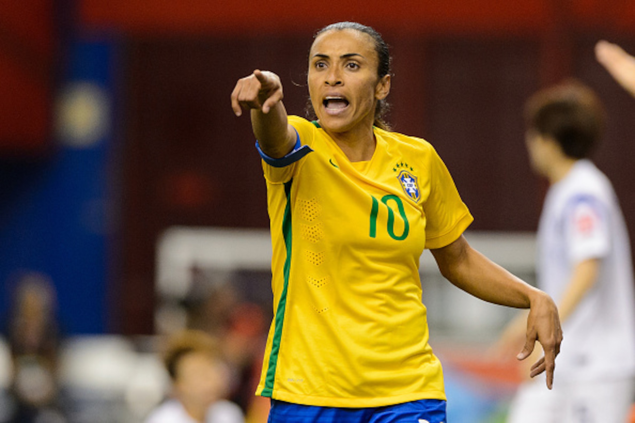 MONTREAL, QC - JUNE 09: Marta #10 of Brazil reacts to a call during the 2015 FIFA Women's World Cup Group E match against Korea Republic at Olympic Stadium on June 9, 2015 in Montreal, Quebec, Canada. (Photo by Minas Panagiotakis/Getty Images) MONTREAL, QC - JUNE 09: Marta #10 of Brazil reacts to a call during the 2015 FIFA Women's World Cup Group E match against Korea Republic at Olympic Stadium on June 9, 2015 in Montreal, Quebec, Canada. (Photo by Minas Panagiotakis/Getty Images)