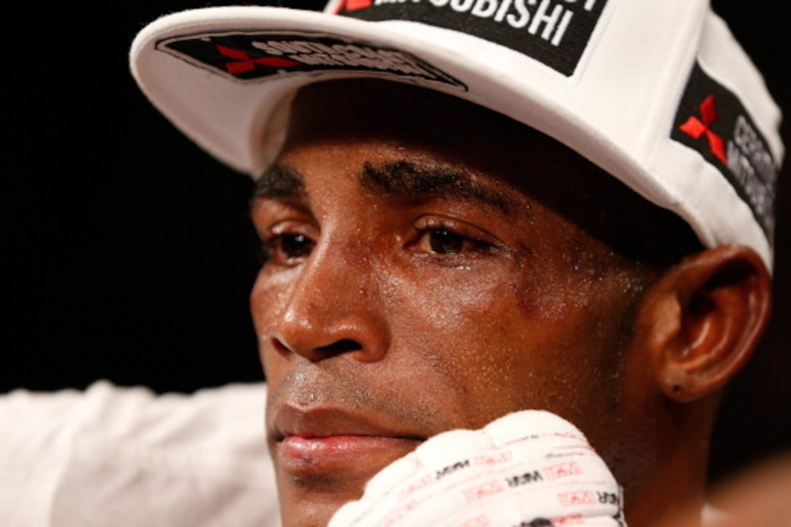 LAS VEGAS, NV - JULY 12:  A dejected Erislandy Lara looks on after his split-decision loss to Canelo Alvarez during their junior middleweight bout at the MGM Grand Garden Arena on July 12, 2014 in Las Vegas, Nevada.  (Photo by Josh Hedges/Getty Images)