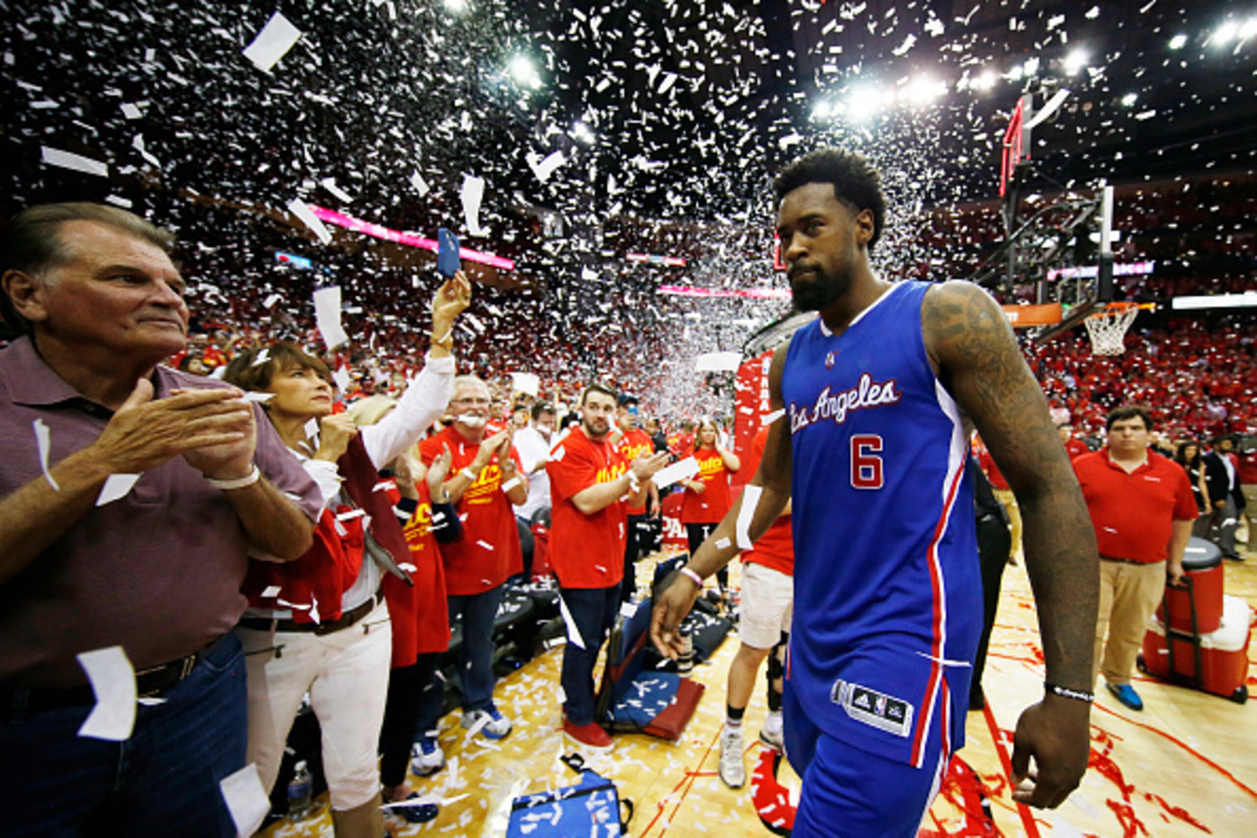 HOUSTON, TX - MAY 17:  DeAndre Jordan #6 of the Los Angeles Clippers walks off of the court after they lost 100 to 113 to the Houston Rockets during Game Seven of the Western Conference Semifinals at the Toyota Center for the 2015 NBA Playoffs on May 17, 