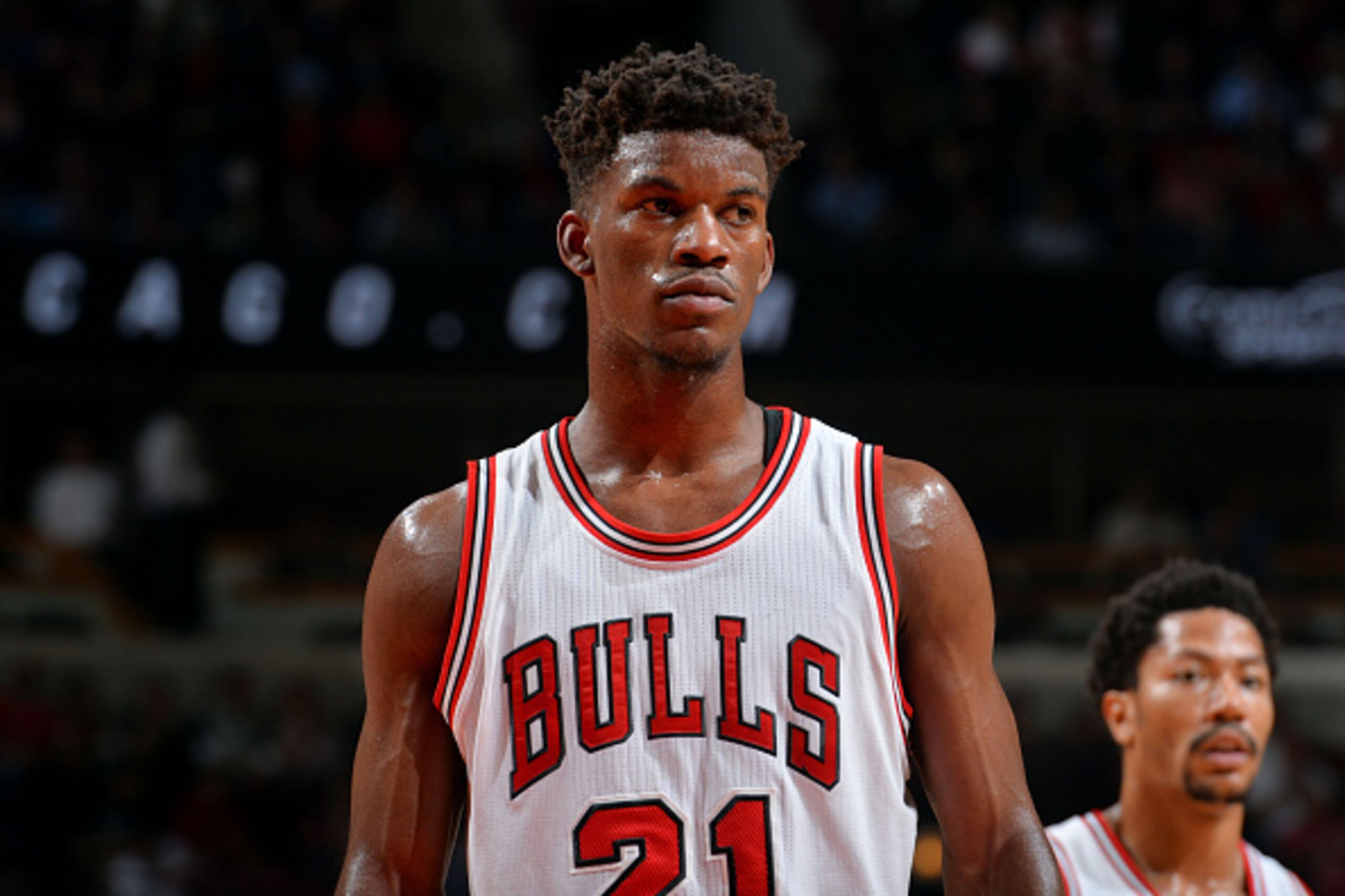 CHICAGO, IL - MAY 14: Jimmy Butler #21 of the Chicago Bulls stands on the court during a game against the Cleveland Cavaliers in Game Six of the Eastern Conference Semifinals during the 2015 NBA Playoffs on May 14, 2015 at the United Center in Chicago,Ill