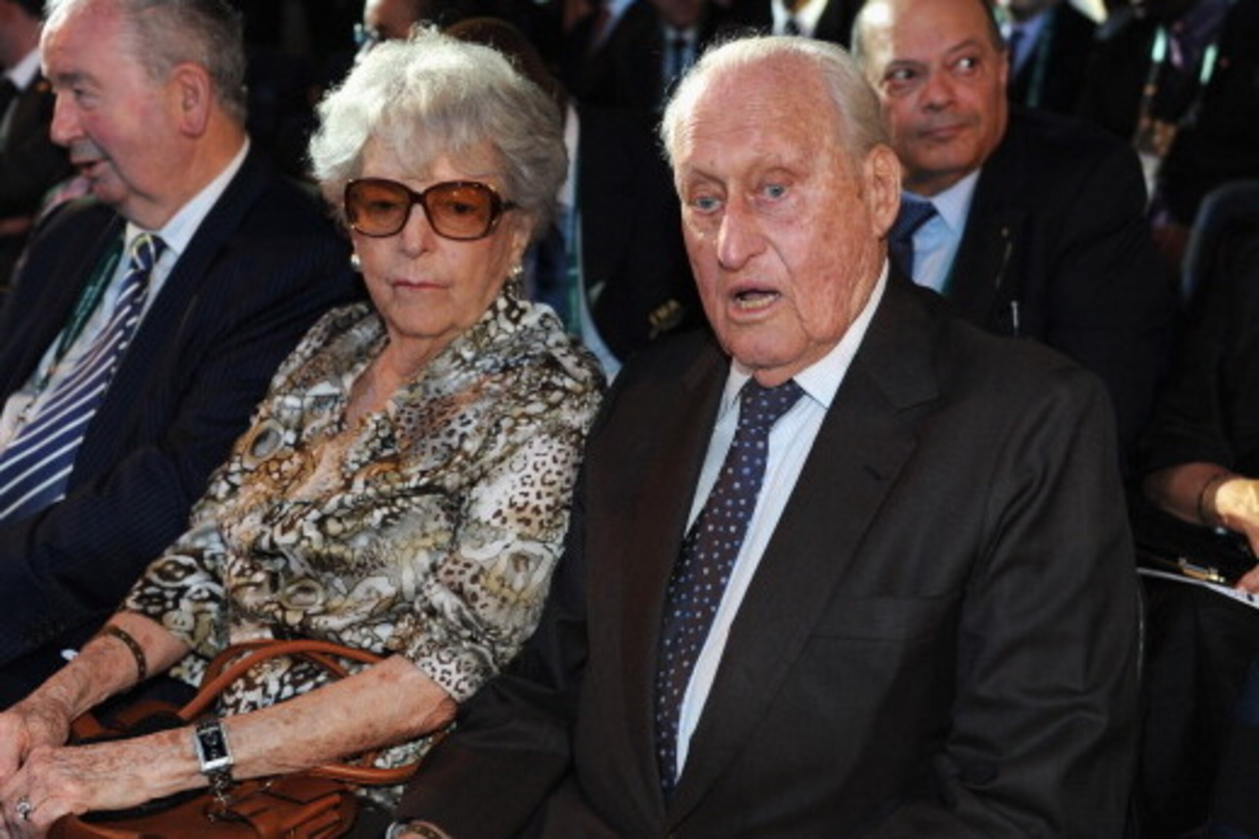 RIO DE JANEIRO, BRAZIL - JULY 30: FIFA Honorary President Joao Havelange (R) sits with his wife during the Preliminary Draw of the 2014 FIFA World Cup on July 30, 2011 in Rio de Janeiro, Brazil.  (Photo by Michael Regan/Getty Images)