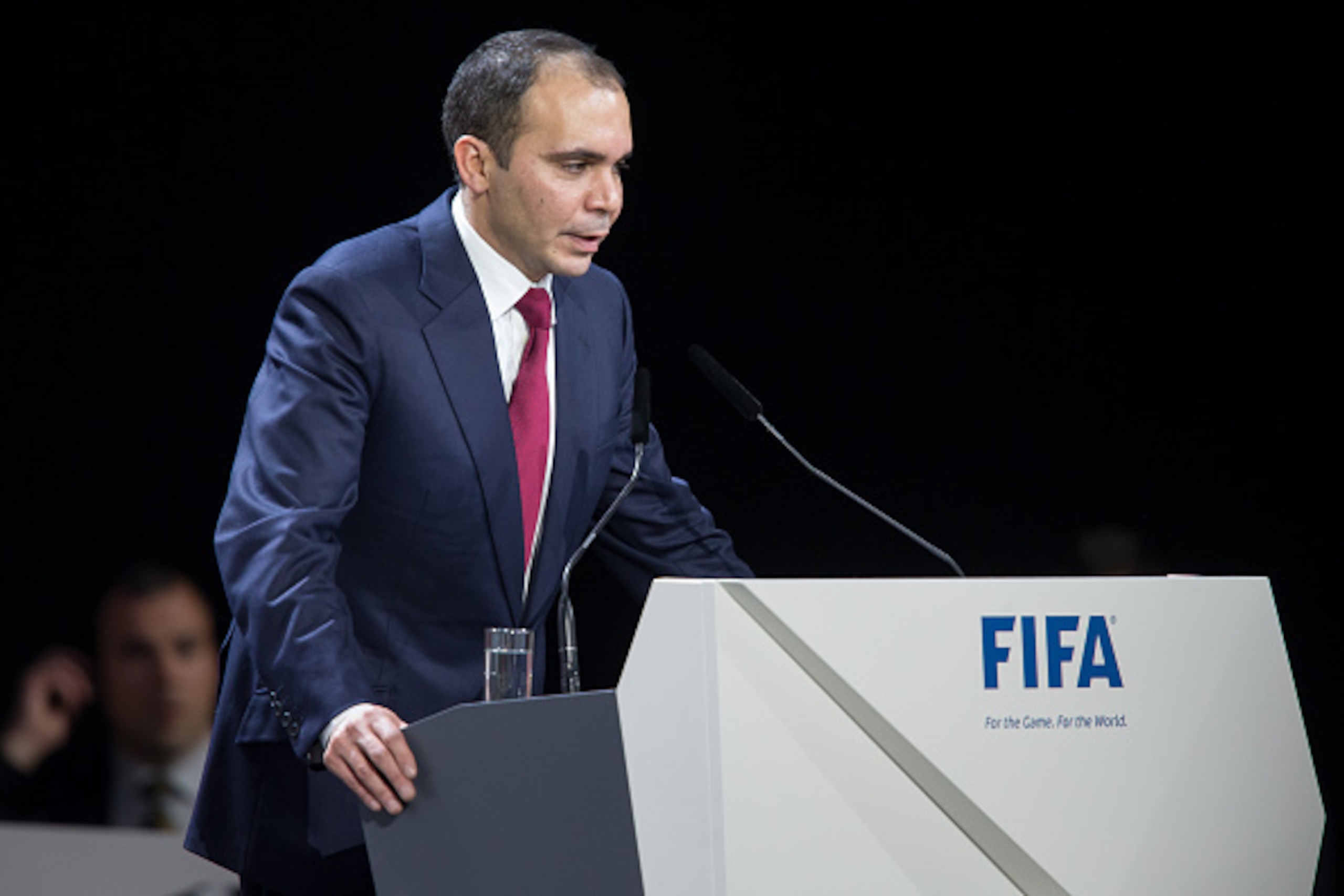 ZURICH, SWITZERLAND - MAY 29: Jordanian Prince Ali bin al Hussein announces his withdrawal as FIFA presidential candidate during the 65th FIFA Congress at Hallenstadion on May 29, 2015 in Zurich, Switzerland. (Photo by Philipp Schmidli/Getty Images)