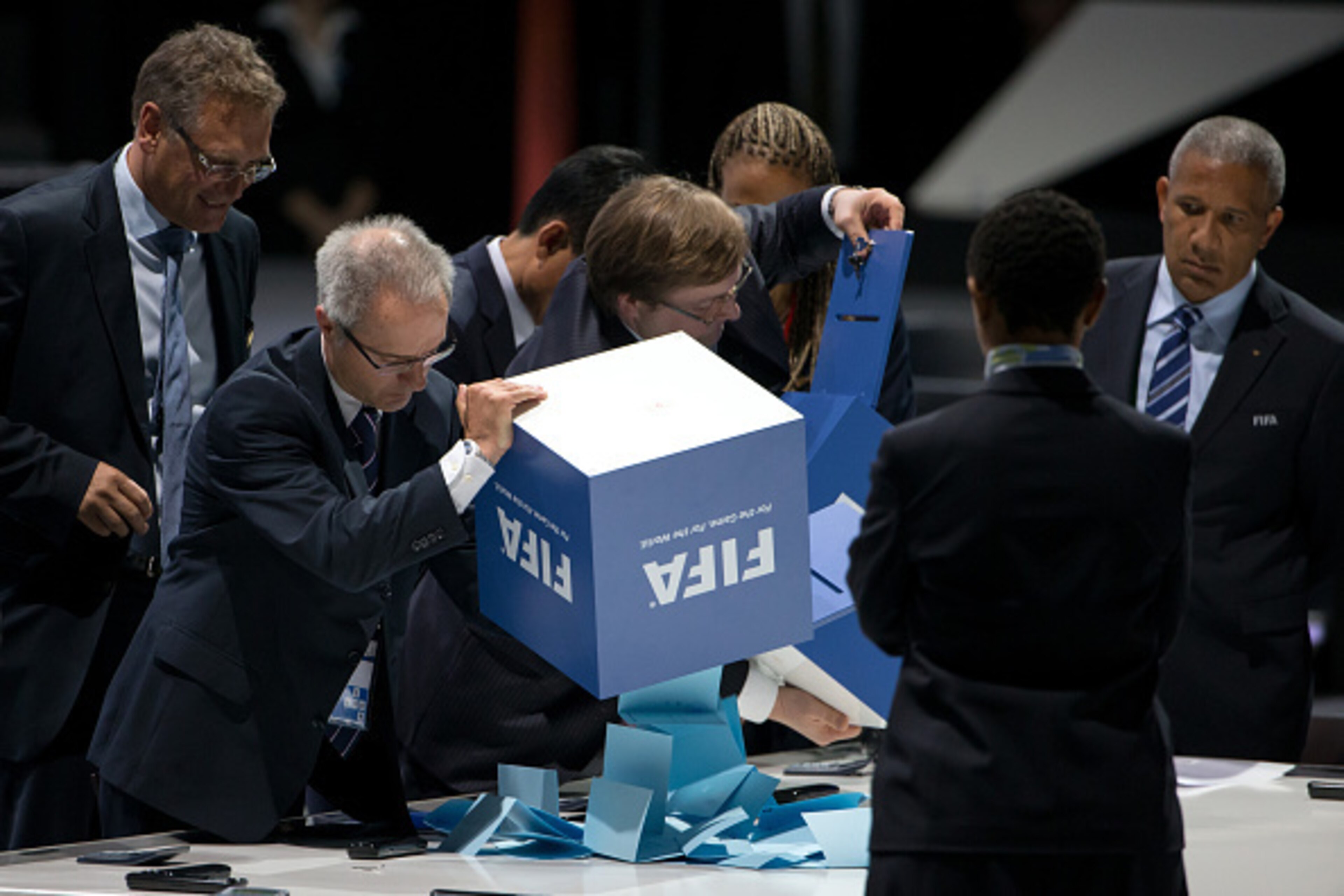 ZURICH, SWITZERLAND - MAY 29: A teller empties the the ballot box after the Presidental Election at the 65th FIFA Congress at Hallenstadion on May 29, 2015 in Zurich, Switzerland. (Photo by Philipp Schmidli/Getty Images)
