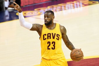 CLEVELAND, OH - JUNE 09:  LeBron James #23 of the Cleveland Cavaliers yells to his team during Game Three of the 2015 NBA Finals against the Golden State Warriors at Quicken Loans Arena on June 9, 2015 in Cleveland, Ohio.  NOTE TO USER: User expressly ack