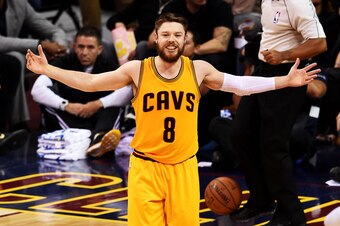 CLEVELAND, OH - JUNE 09:  Matthew Dellavedova #8 of the Cleveland Cavaliers reacts against the Golden State Warriors during Game Three of the 2015 NBA Finals at Quicken Loans Arena on June 9, 2015 in Cleveland, Ohio.  NOTE TO USER: User expressly acknowle