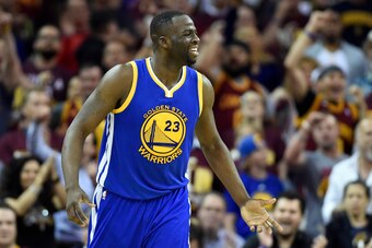 Jun 9, 2015; Cleveland, OH, USA; Golden State Warriors forward Draymond Green (23) reacts to a play during the fourth quarter against the Cleveland Cavaliers in game three of the NBA Finals at Quicken Loans Arena. Mandatory Credit: Bob Donnan-USA TODAY Sp