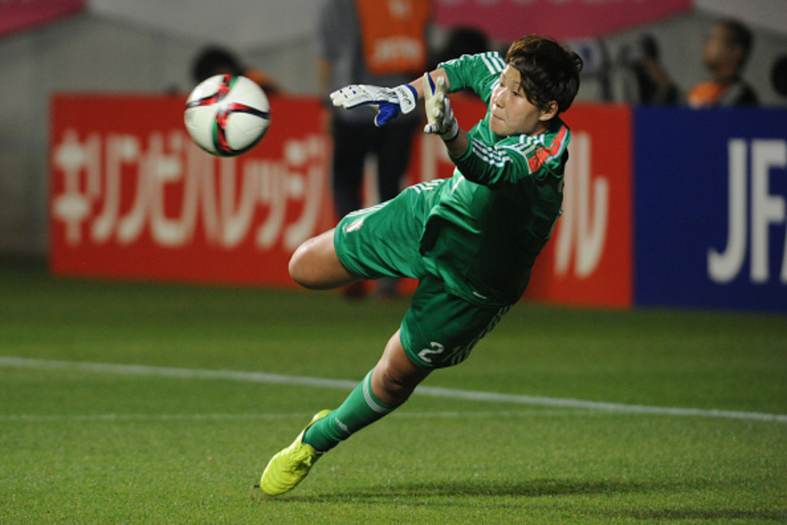 NAGANO, JAPAN - MAY 28:  Erina Yamane of Japan in action in half time practice during the Kirin Challenge Cup 2015 women's soccer international friendly match between Japan and Italy at Minami Nagano Sportspark on May 28, 2015 in Nagano, Japan.  (Photo by