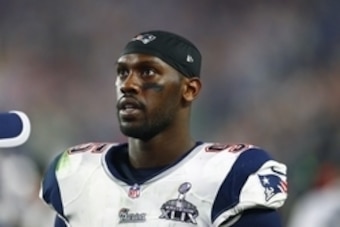 Feb 1, 2015; Glendale, AZ, USA; New England Patriots defensive end Chandler Jones (95) against the Seattle Seahawks in Super Bowl XLIX at University of Phoenix Stadium. Mandatory Credit: Mark J. Rebilas-USA TODAY Sports
