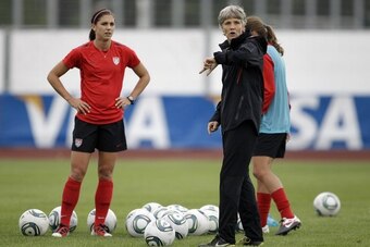 Former U.S. coach Pia Sundhage works with Alex Morgan during the 2011 Women's World Cup.
