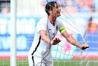 HARRISON, NJ - MAY 30:  Abby Wambach #20 of United States reacts after missing a shot in the first half against South Korea during their international friendly match at Red Bull Arena on May 30, 2015 in Harrison, New Jersey.  (Photo by Elsa/Getty Images)