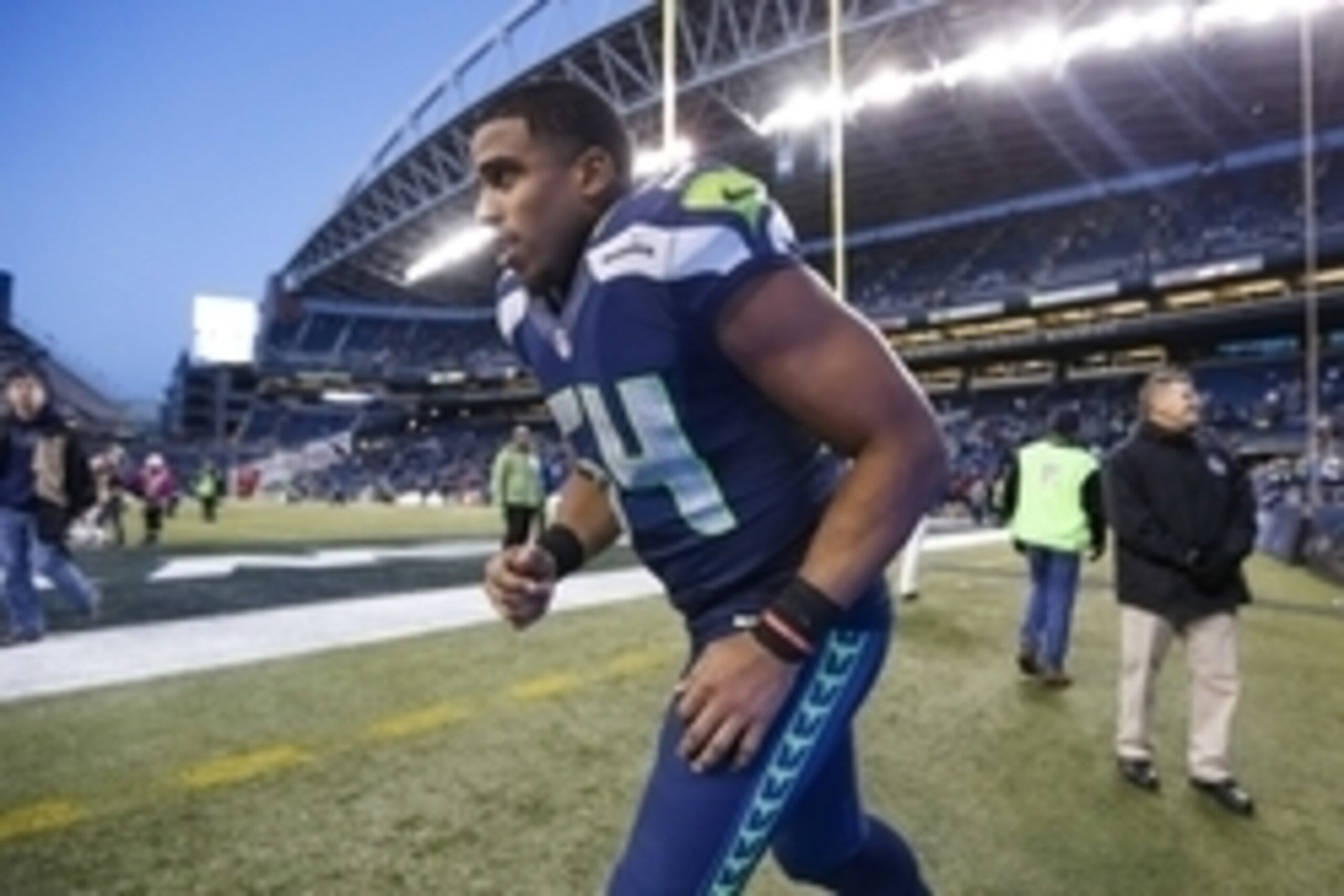 Dec 14, 2014; Seattle, WA, USA; Seattle Seahawks middle linebacker Bobby Wagner (54) walks back to the locker room following a 17-7 Seattle victory against the San Francisco 49ers at CenturyLink Field. Mandatory Credit: Joe Nicholson-USA TODAY Sports