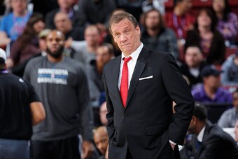 SACRAMENTO, CA - APRIL 7: Head coach Flip Saunders of the Minnesota Timberwolves coaches against the Sacramento Kings on April 7, 2015 at Sleep Train Arena in Sacramento, California. NOTE TO USER: User expressly acknowledges and agrees that, by downloadin